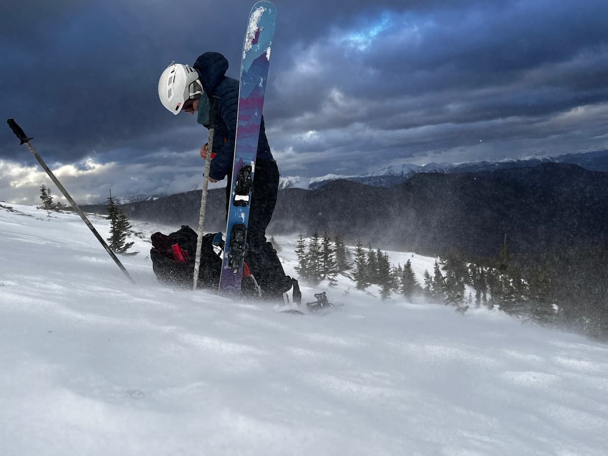 Winds were blowing hard where we ripped skins and skied down. 