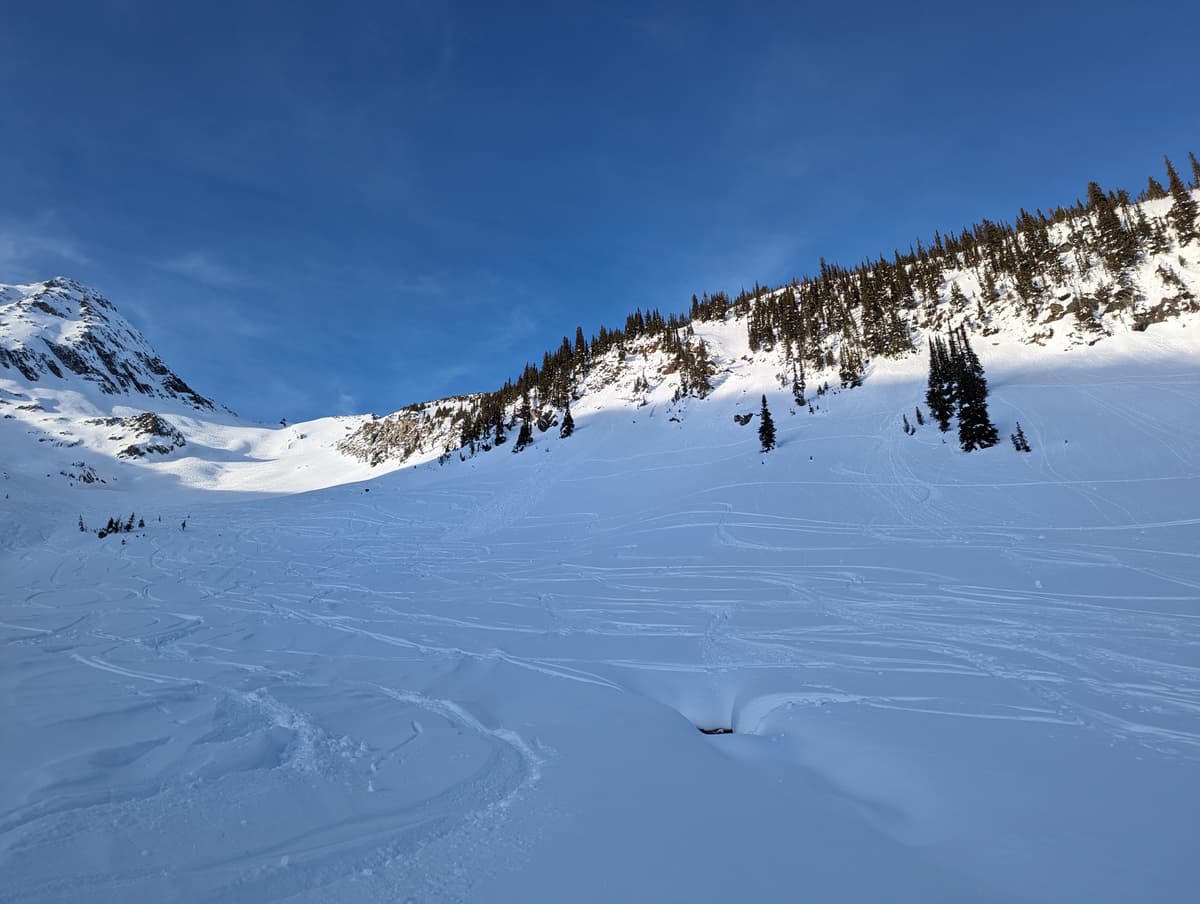 Wet loose observed in 8812 bowl on the south side, likely point triggered by something falling off the cliff.