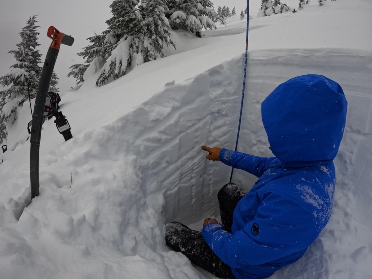 The wind slab is sitting on some sugary facets on top of this crust