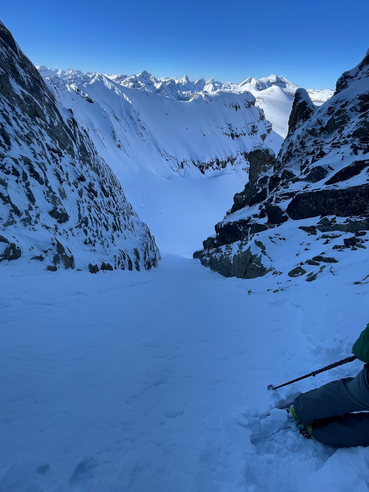 Skier controlled slab avalanche in Cirque couloir