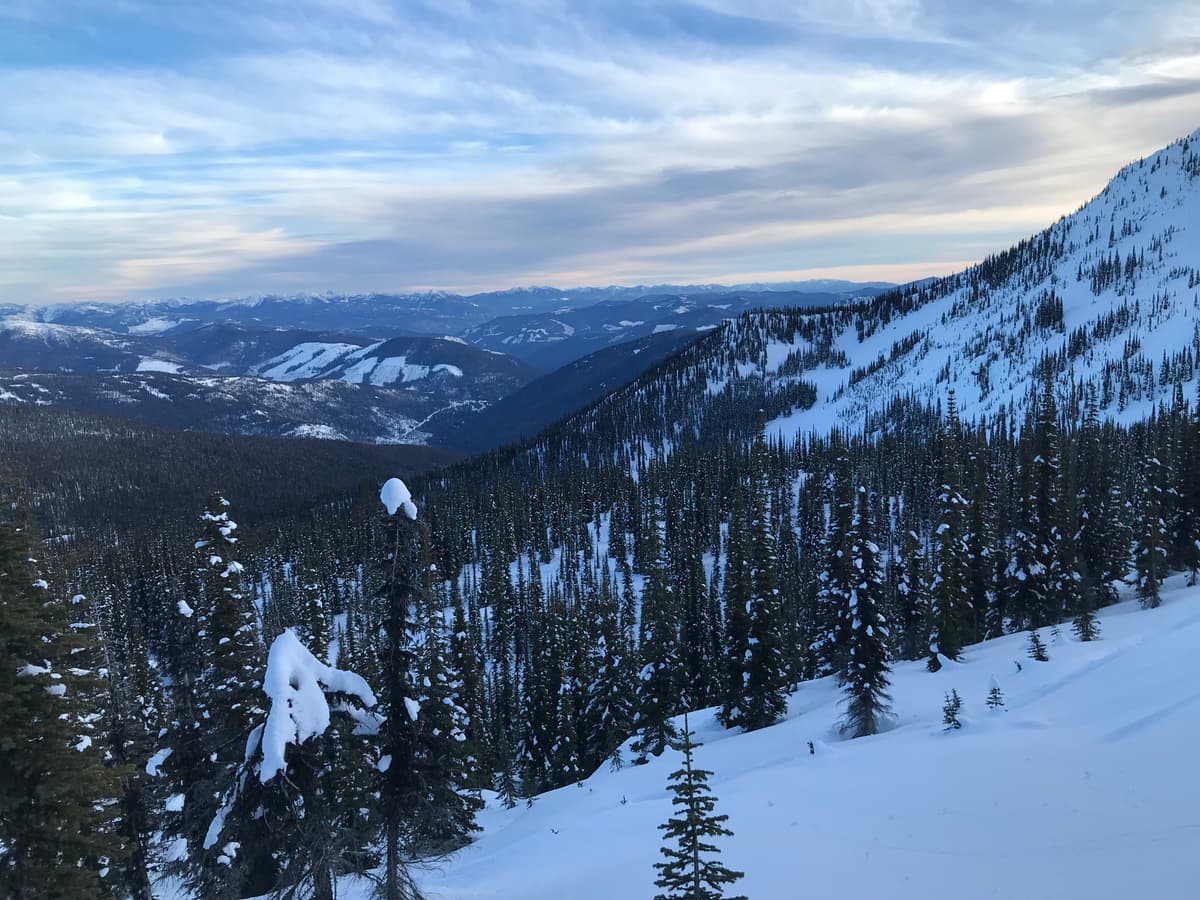Evening at Steed Hut. Trace amount of snow overnight Saturday night. 