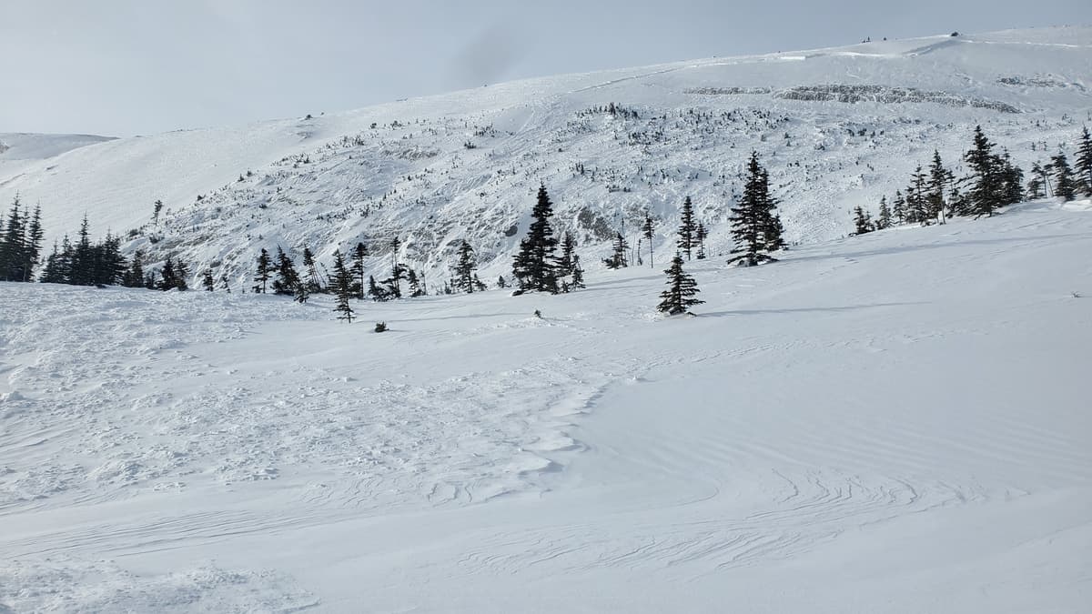 Slab avalanche deposit with a very long zig-zag crown fracture