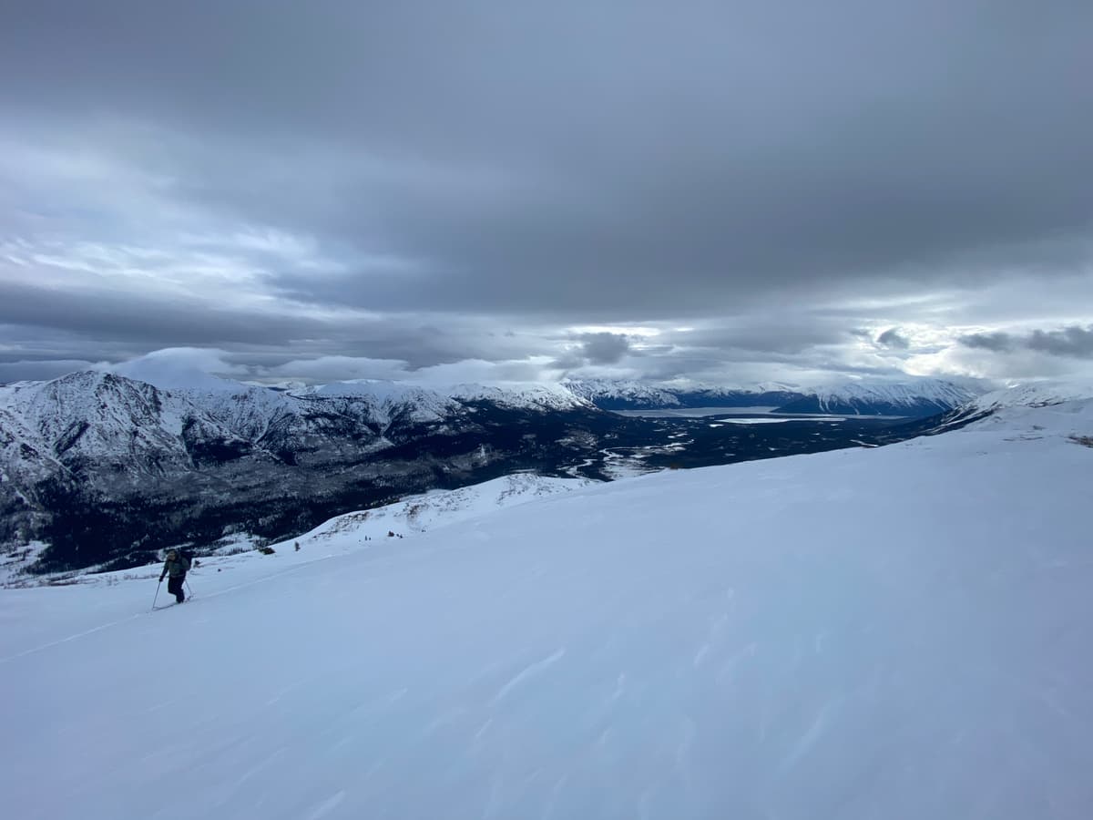 Committing to skiing at treeline in this area requires some complex terrain management to get back out of the valley and back to the sled.