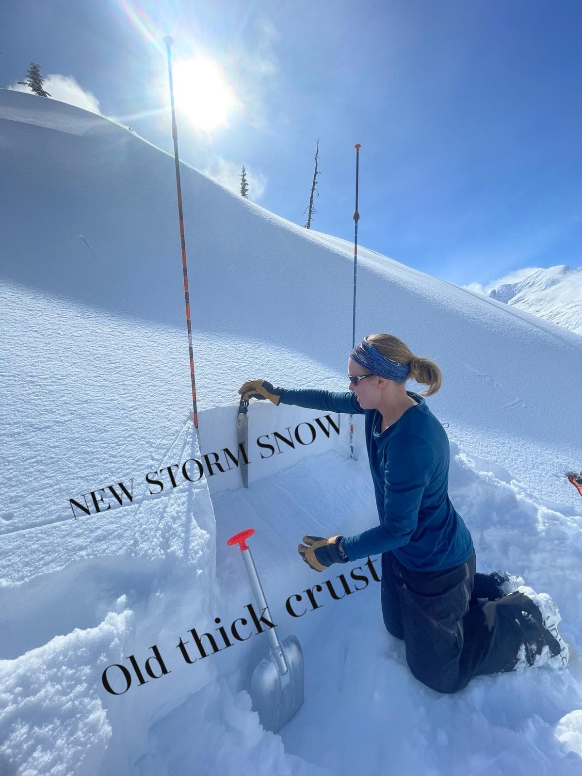 There was about 30-40cm of new snow over a 30cm hard and thick crust. No results with our snowpack tests, indictaing that the storm snow has started to bond to the crust.