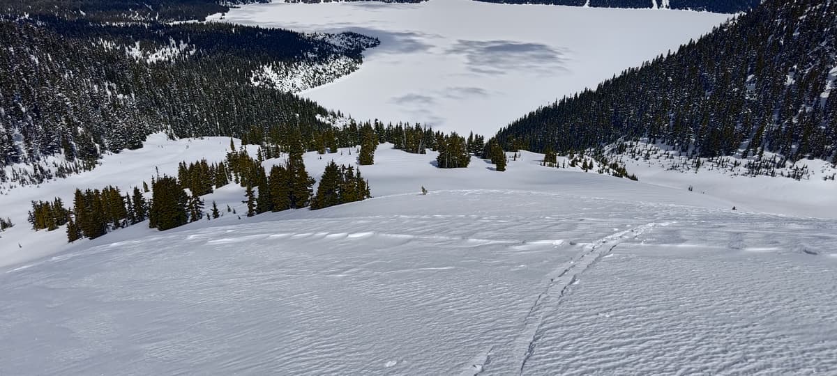 Some wind+sun exposed terrain got form, but there were soft spots for the way down as well