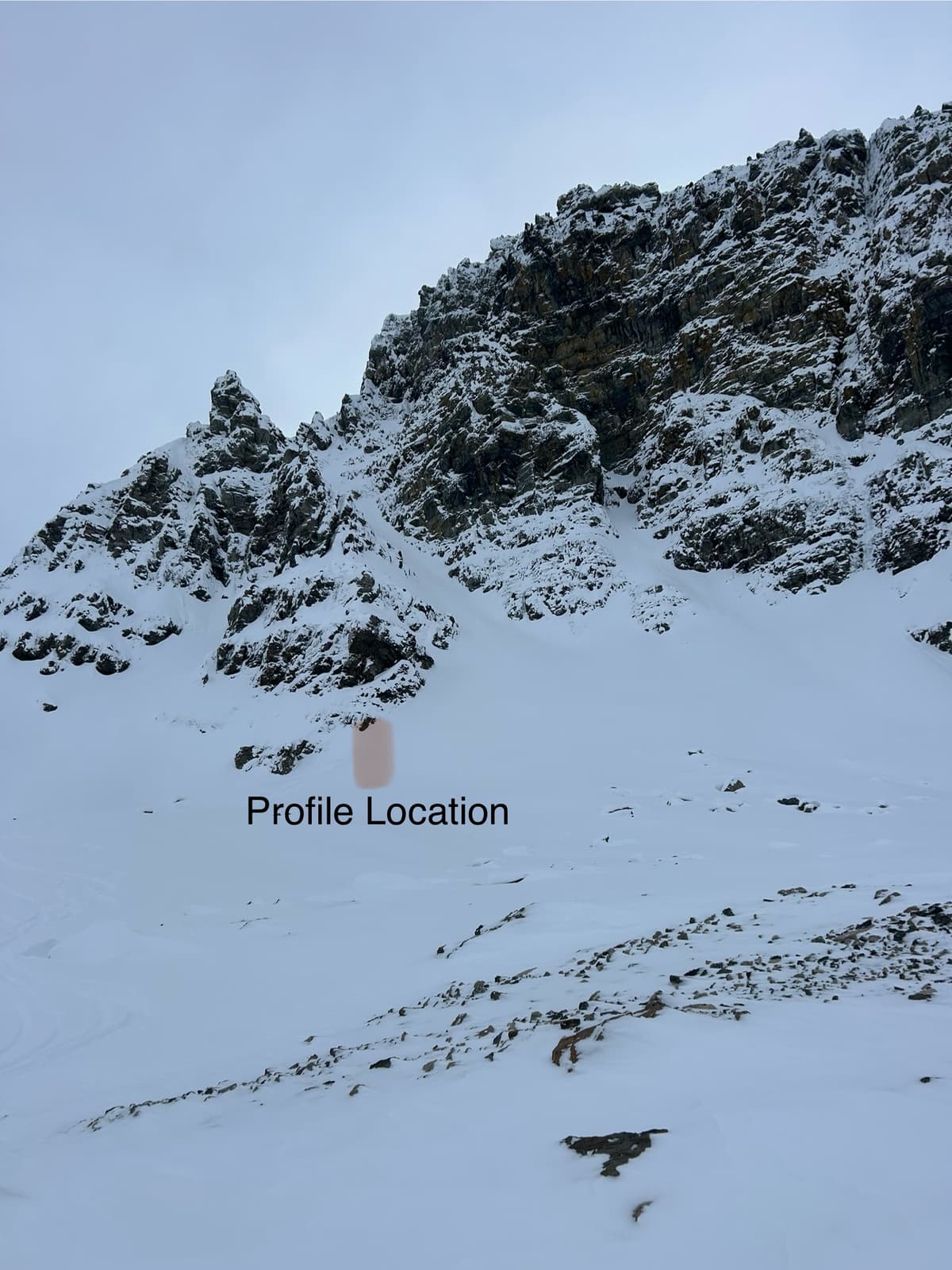 Profile location under Cliff band to check for trickle down effect slab properties and represent terrain features of similar character. 