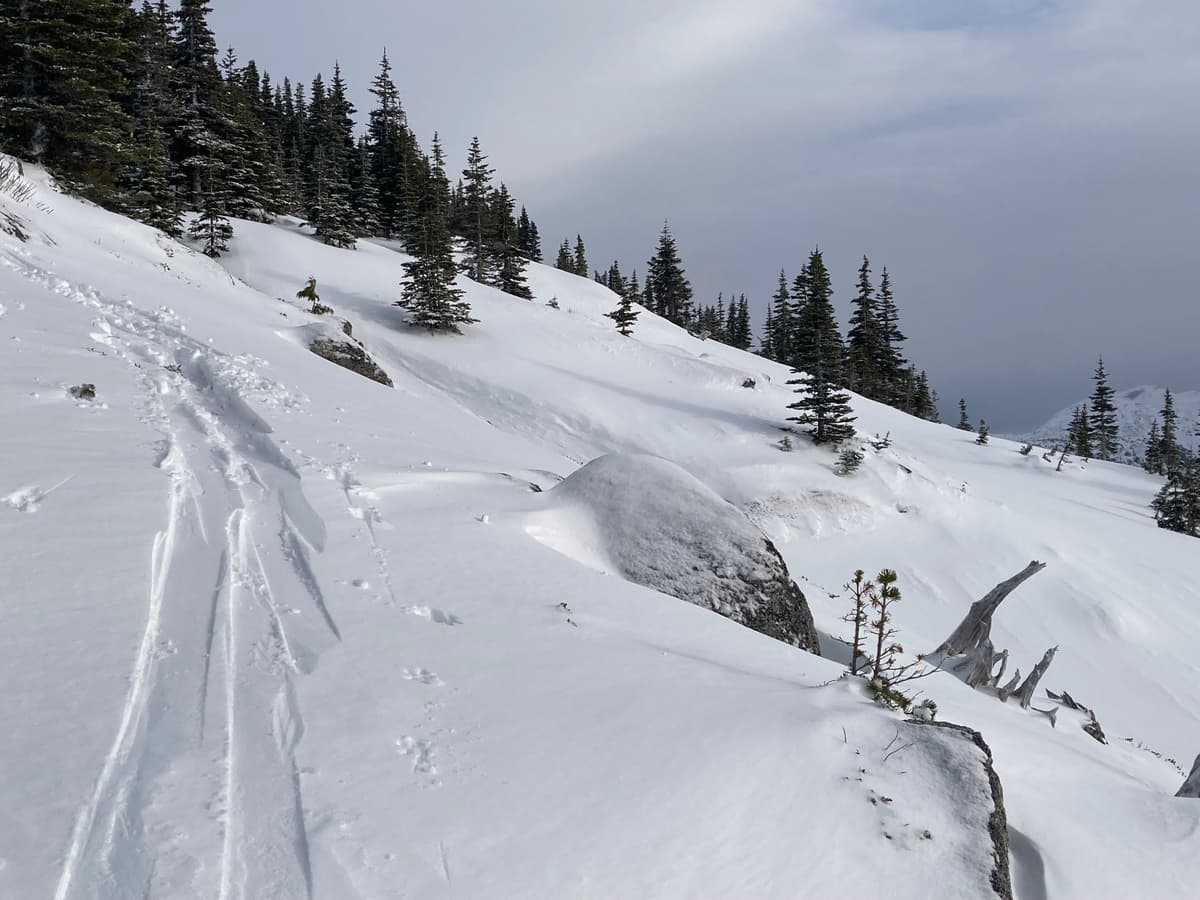 Skin track towards the col. south slope.