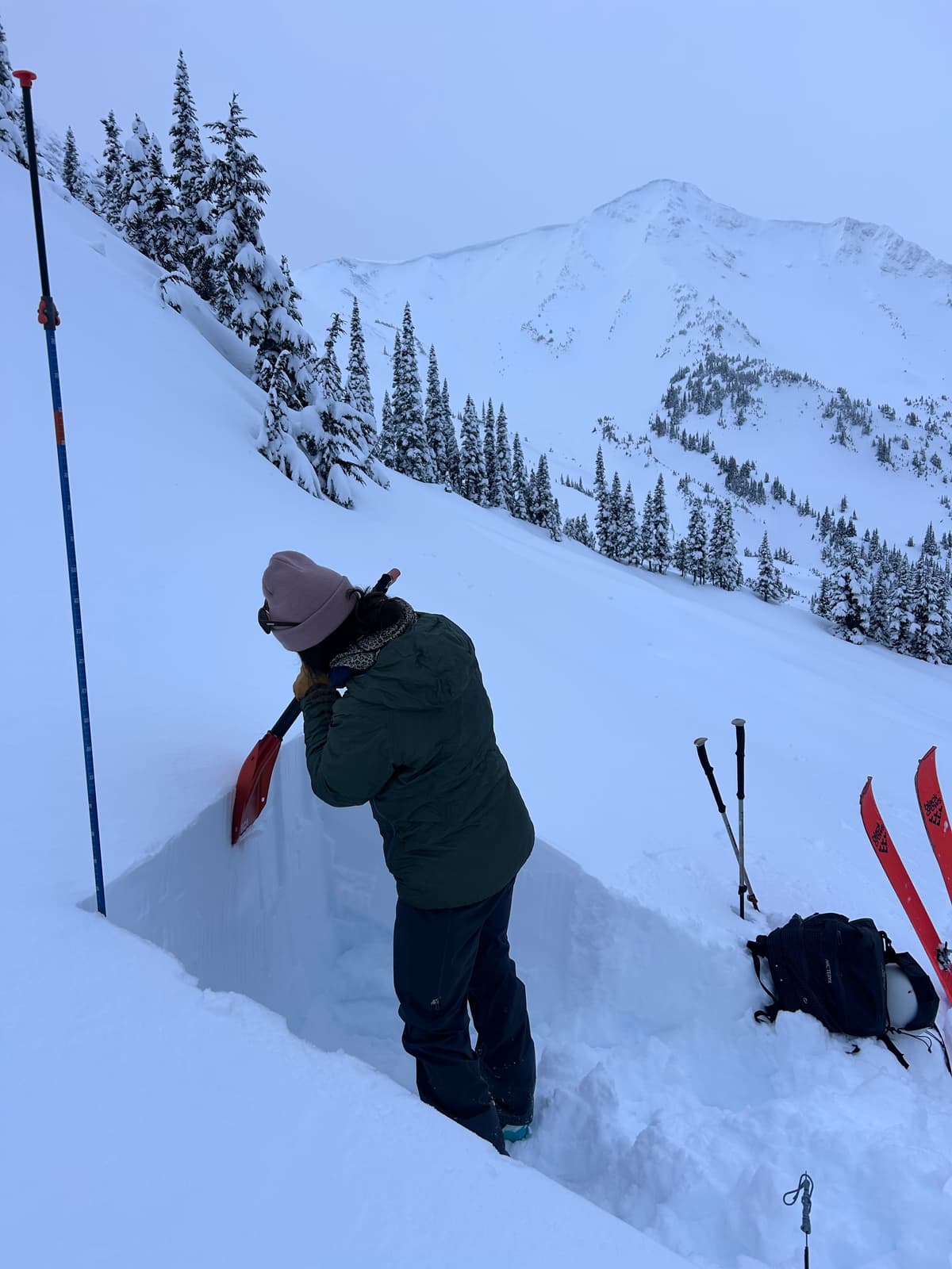 We did some snowpack testing and found a weak layer above the early-Dec crust.