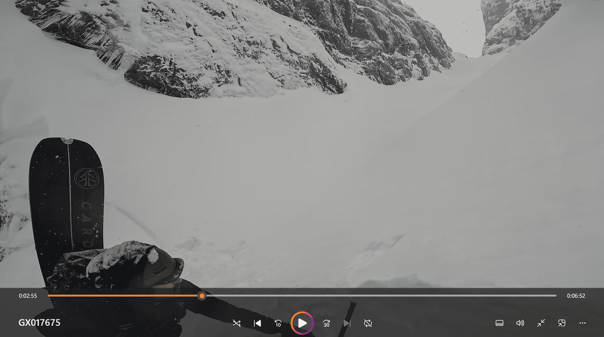 Looking at the top half of Ledge Couloir as we turned around