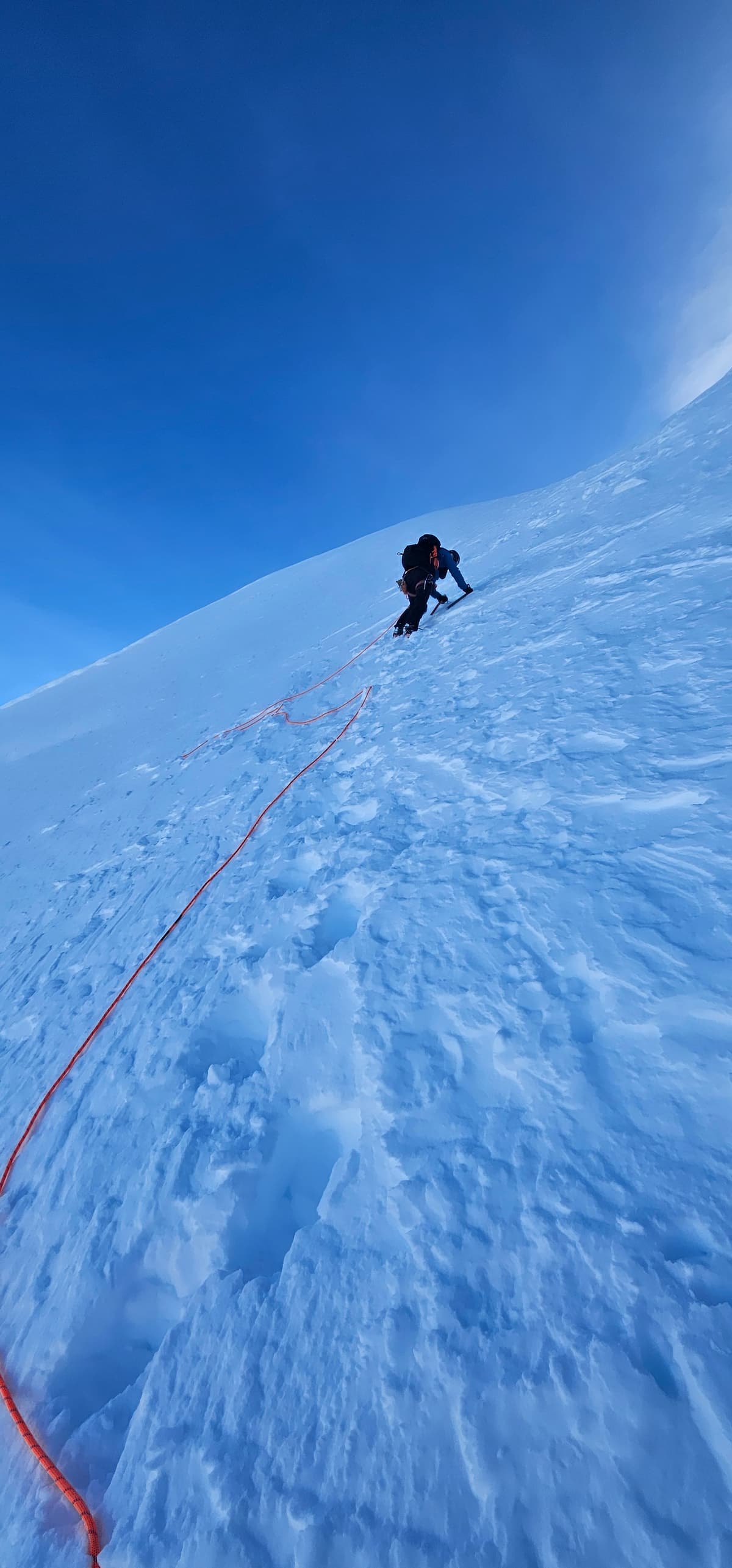 Perfect snow for crampons + ice axe