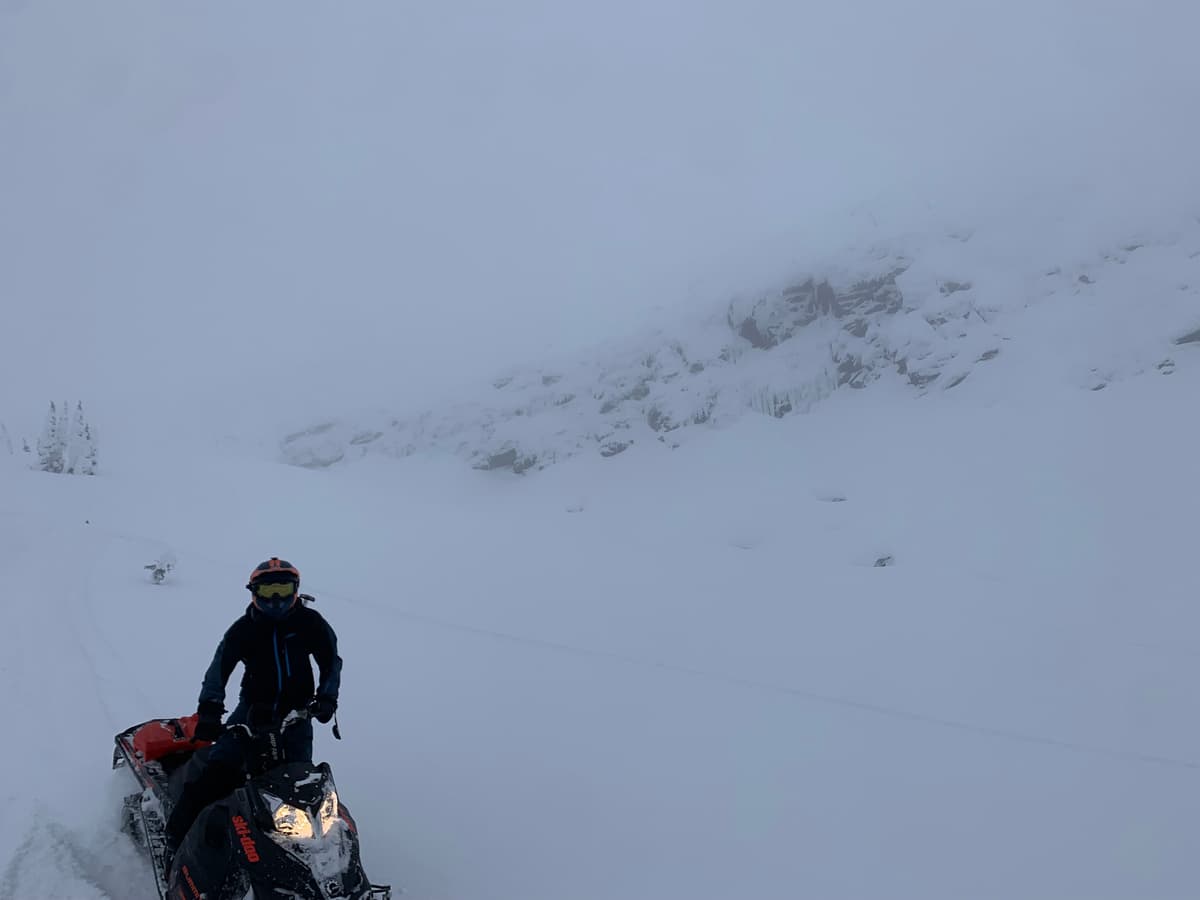 Socked in at the pine bowl guided our terrain choices