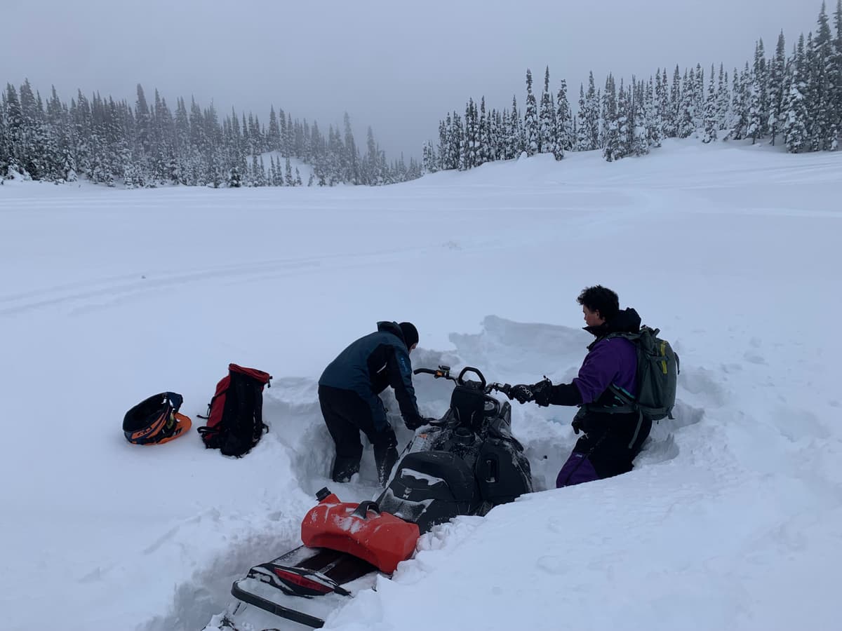 Flat light, snow blind day. Yellow tinted goggles were helpful