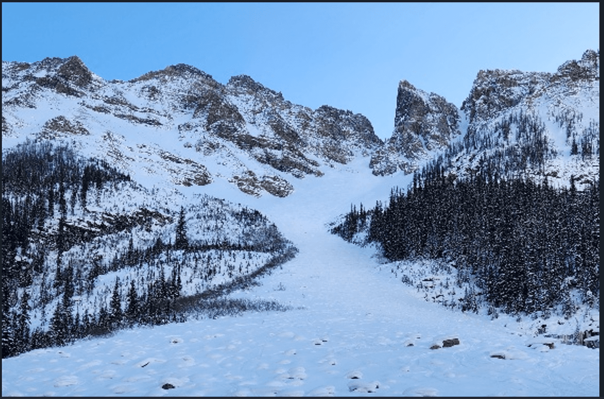 Run down Surprise Pass was tracked out down the centre and difficult skiing on the sides with wind crust on the surface. The ski quality improved on the lower third in soft surface facets - but we hit numerous rocks.