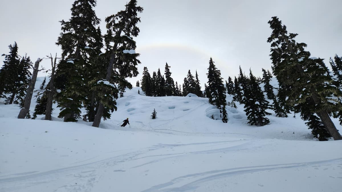 Some good skiing still exists in sheltered terrain. 