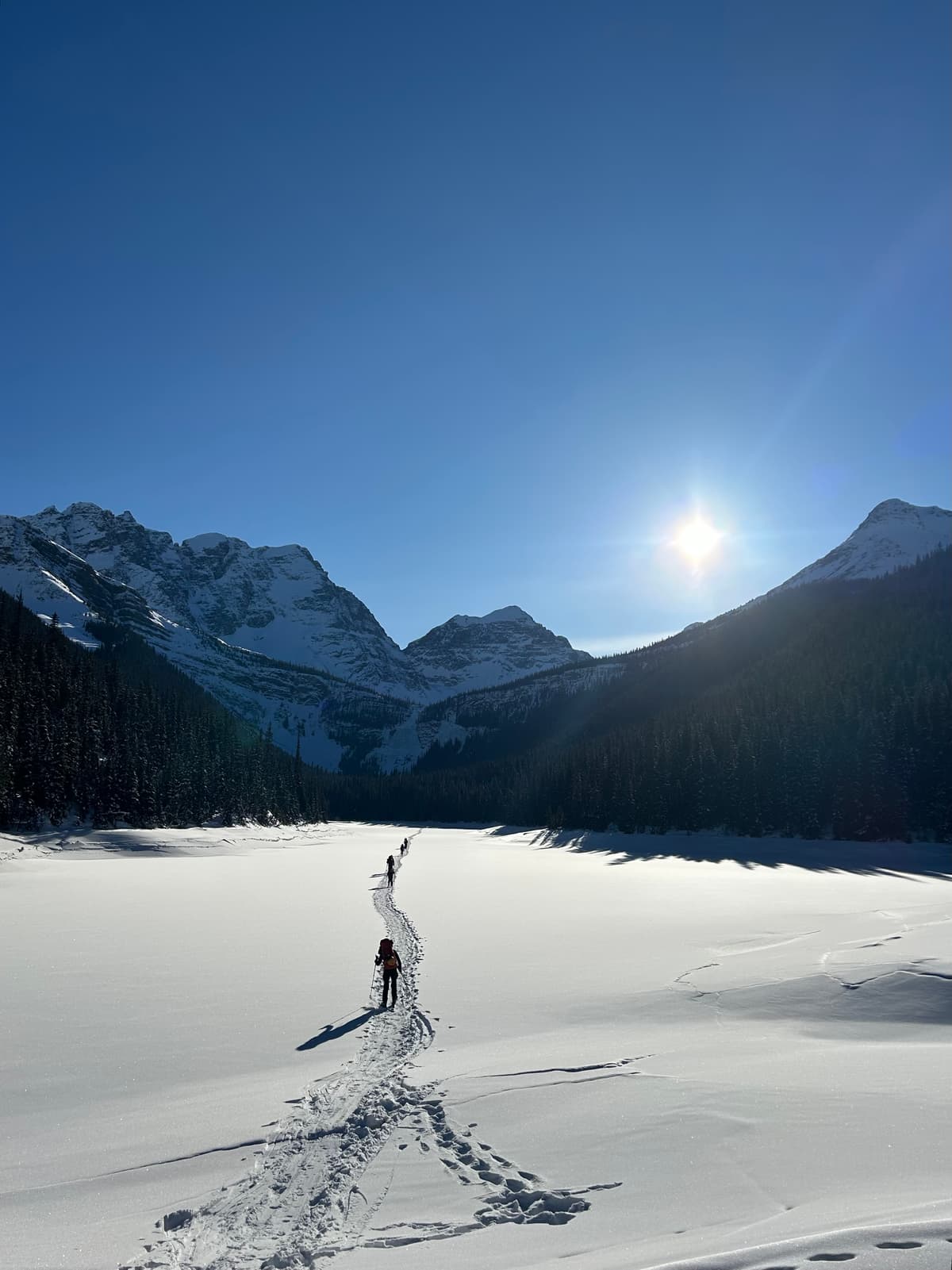 Crossing the lake below the headwall