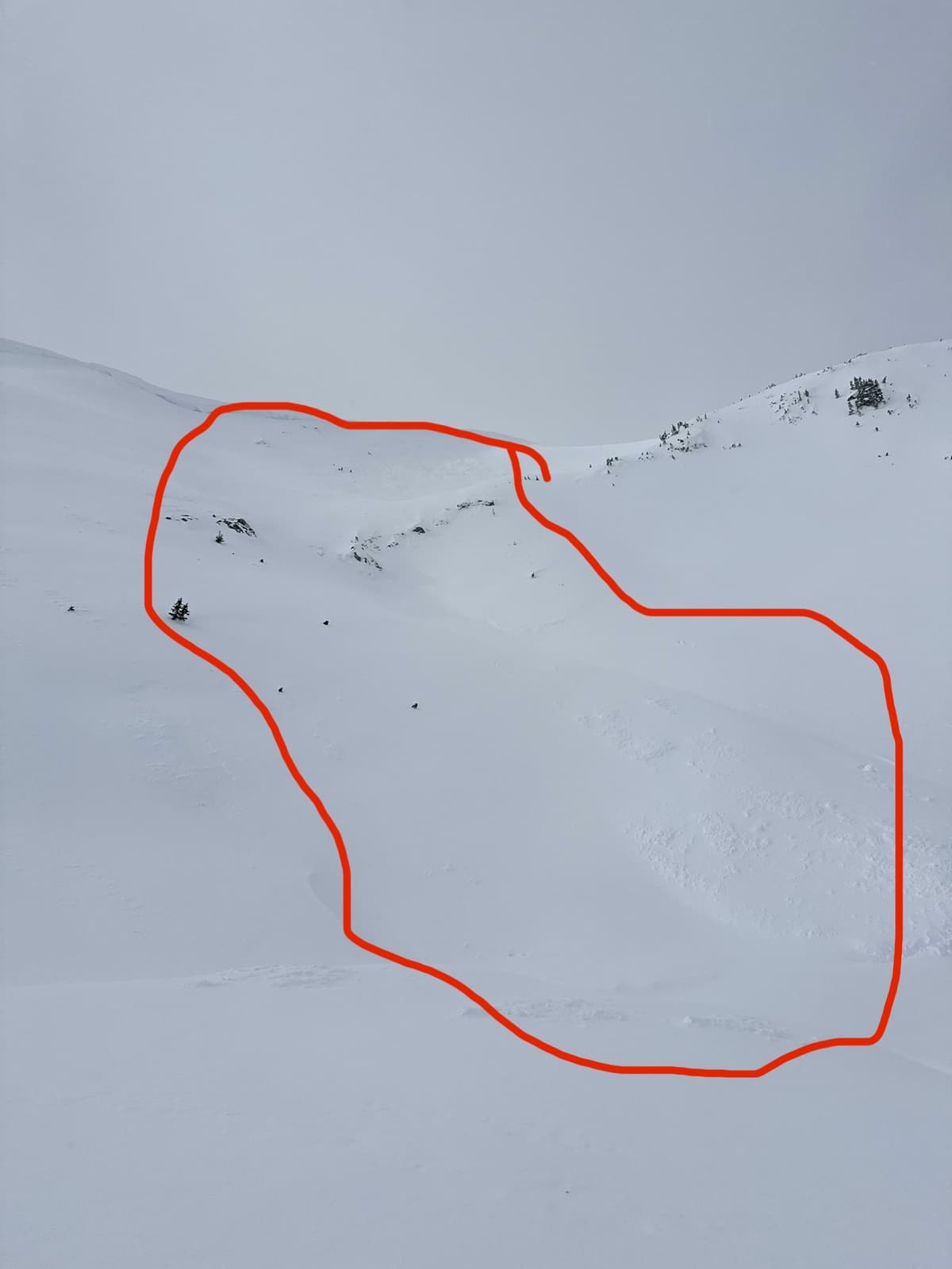 A bit smaller avalanche that also ran on a north facing feature, during the storm.