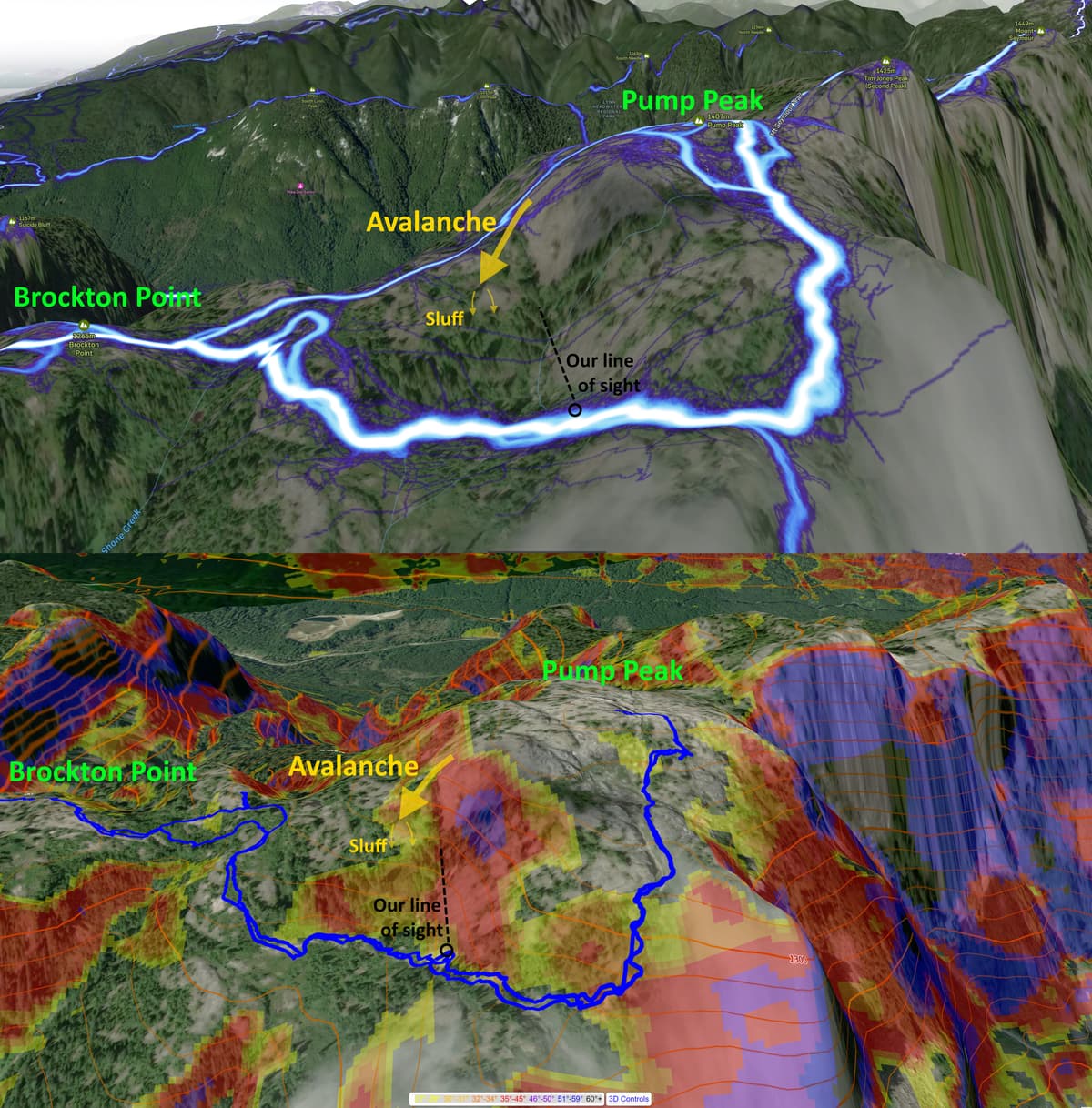 Approximate avalanche path location on the map