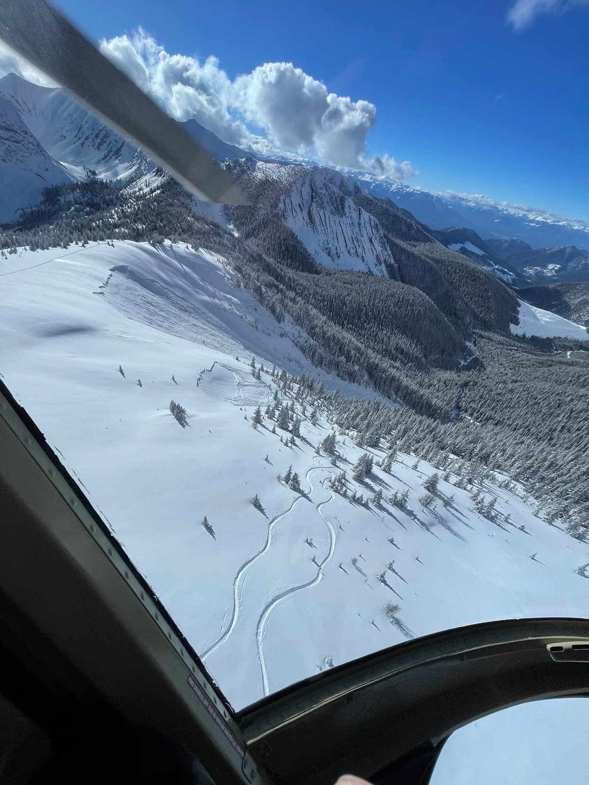 Looking down the ski line from above 