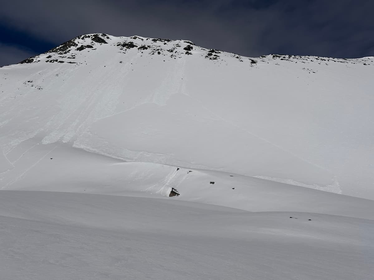 We saw a large slab that had been triggered by loose wet activity on a south facing alpine slope. 
