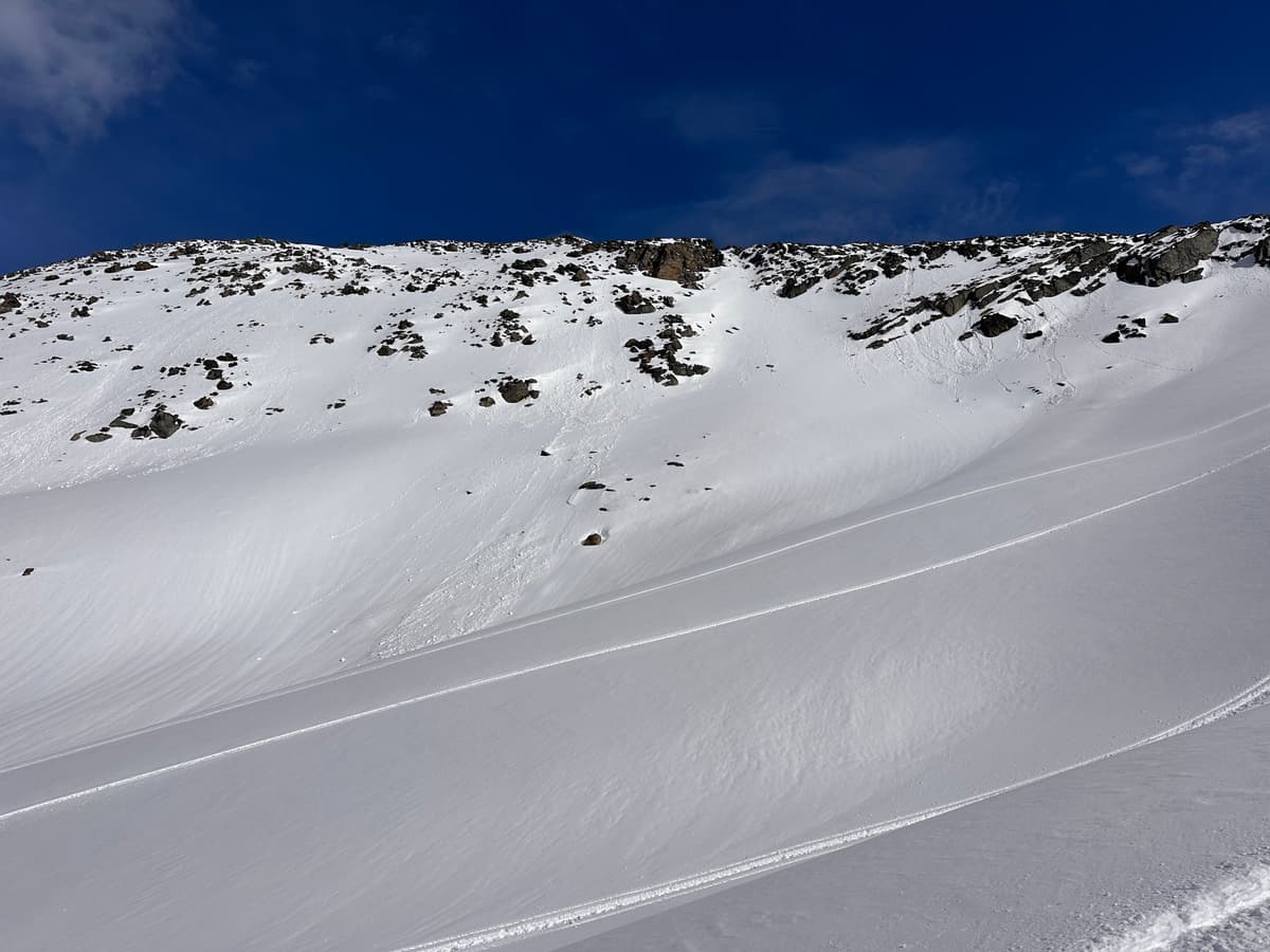 There were lots of wet loose avalanches from the last couple of warm days. New loose wet activity started late in the afternoon on slopes being baked by the sun. Some of this got alarming big and one we saw on the drive out ran all the way to valley bottom. 