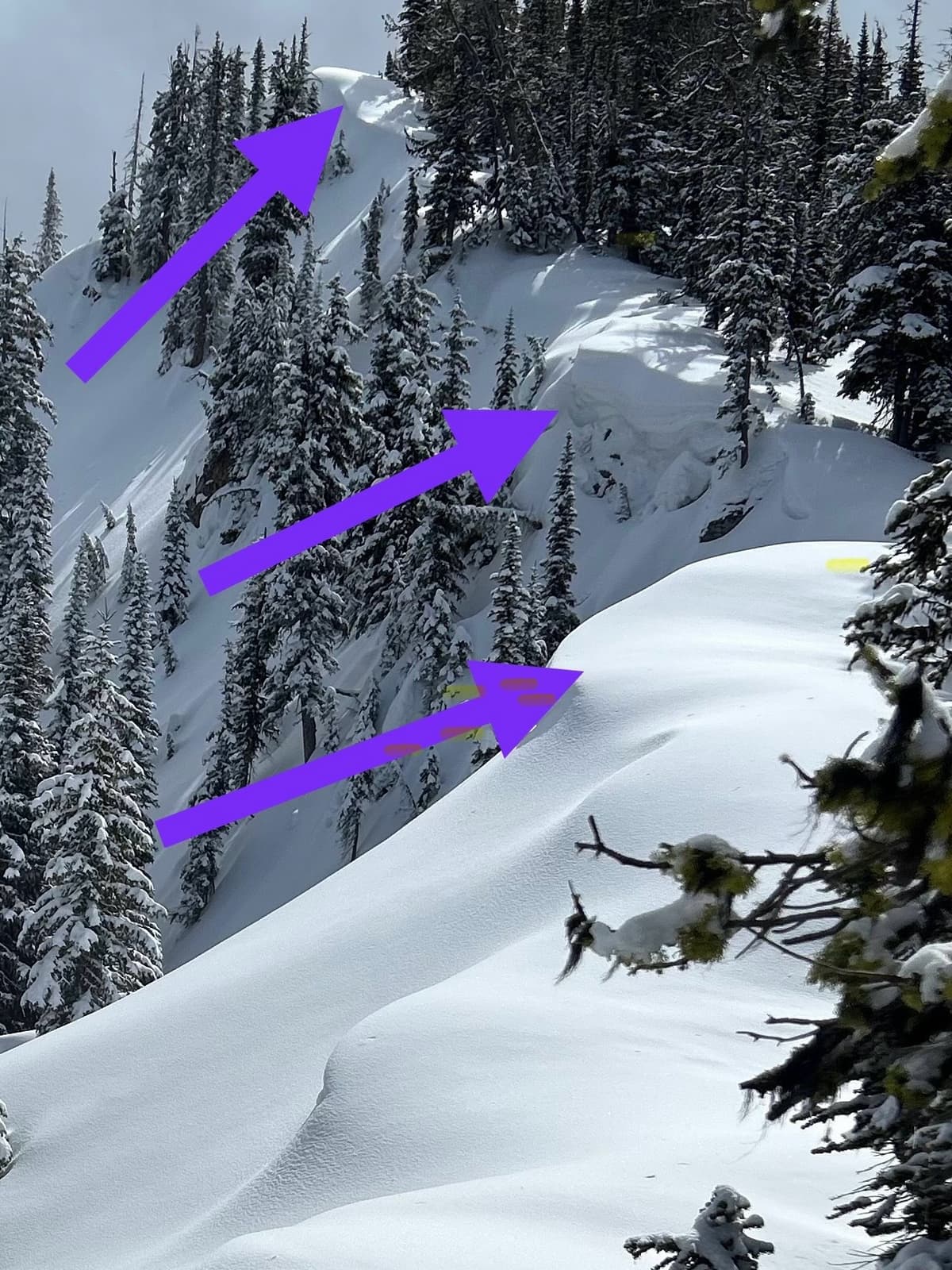 Cornices on NE side (from our SW wind)