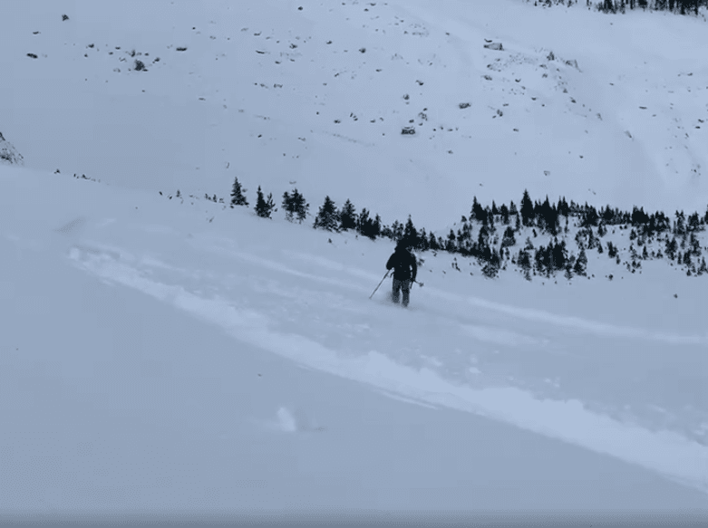 Initial crown forming, skier unaware of avalanche 