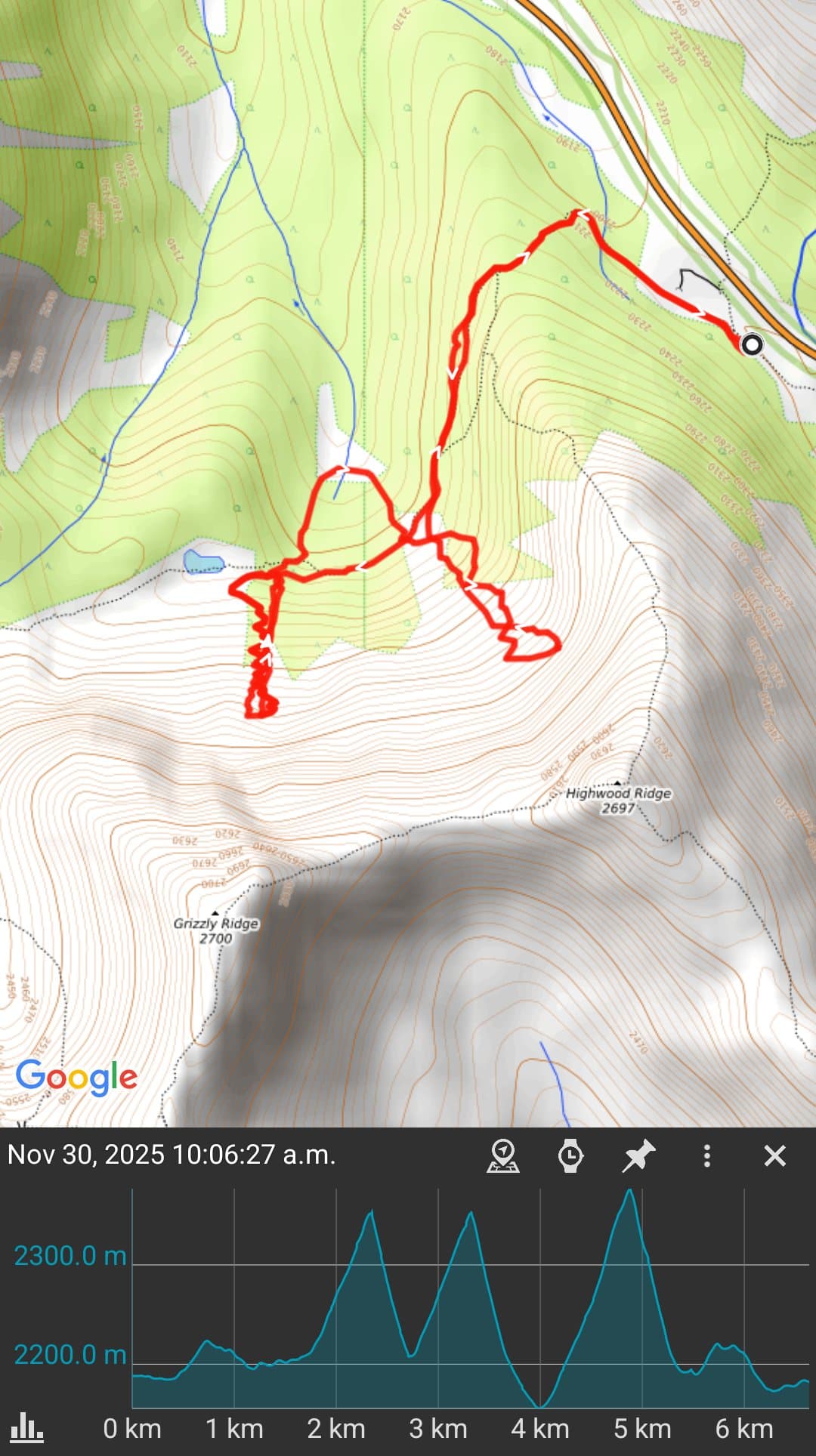 Our skiing laps route map. Highway 40 at top right corner. 