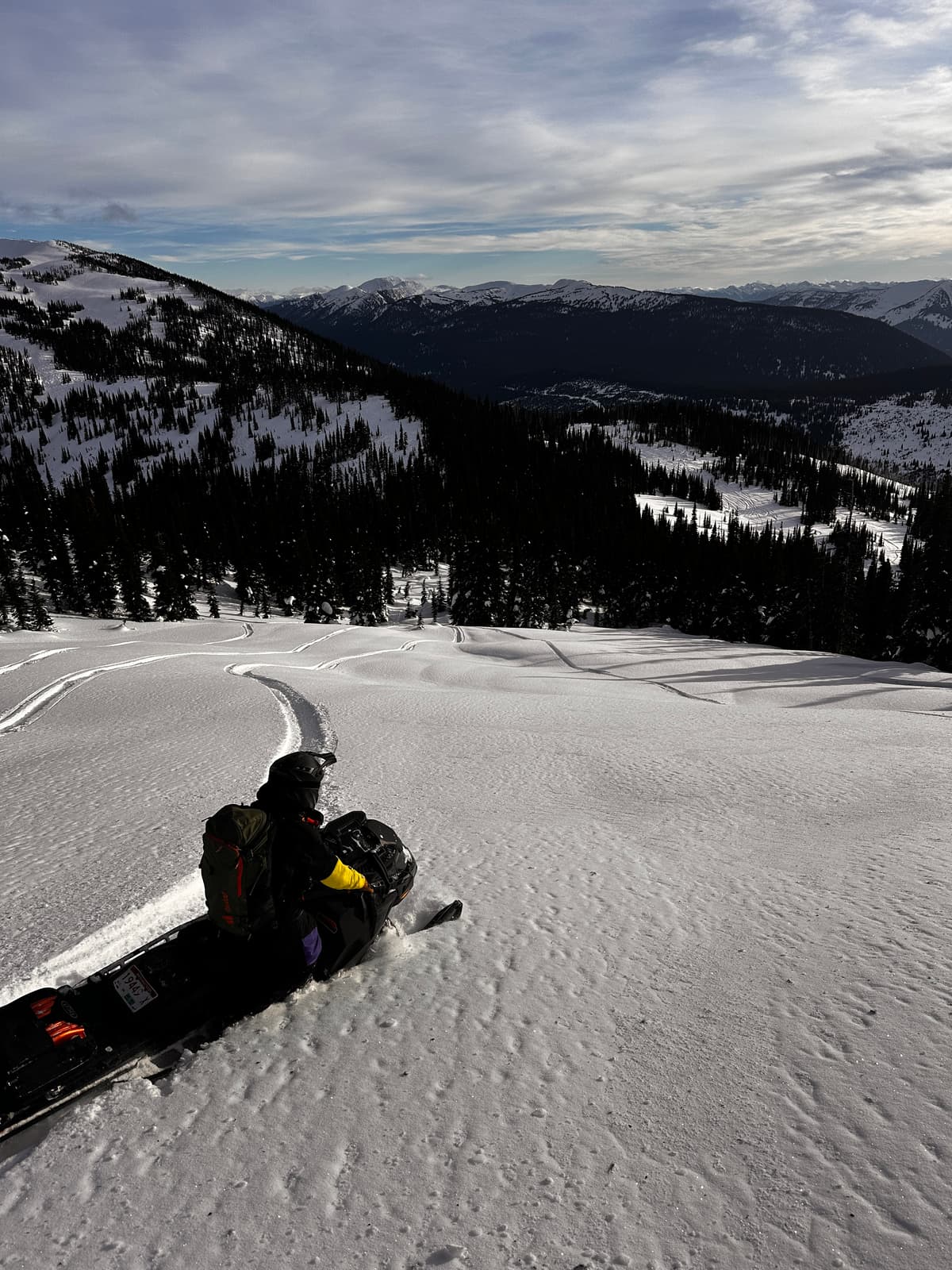 The breakable crust is enough to drag on a sled, but not enough to prevent riding. We could still turn, sidehill, bushwack, and climb just fine.