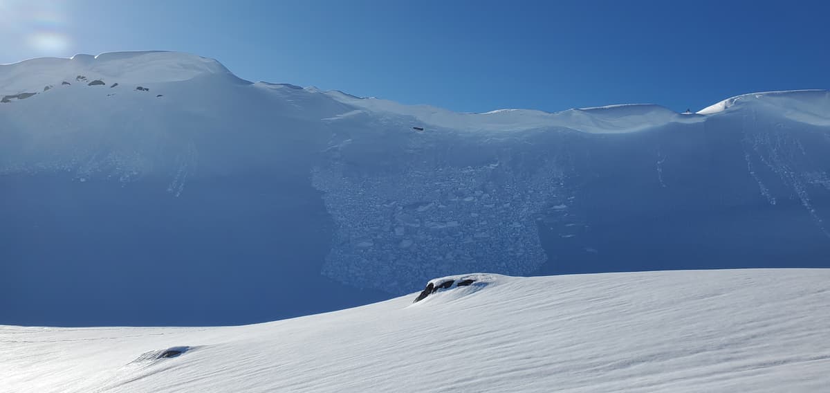 Cornice break at the top of the ridge.