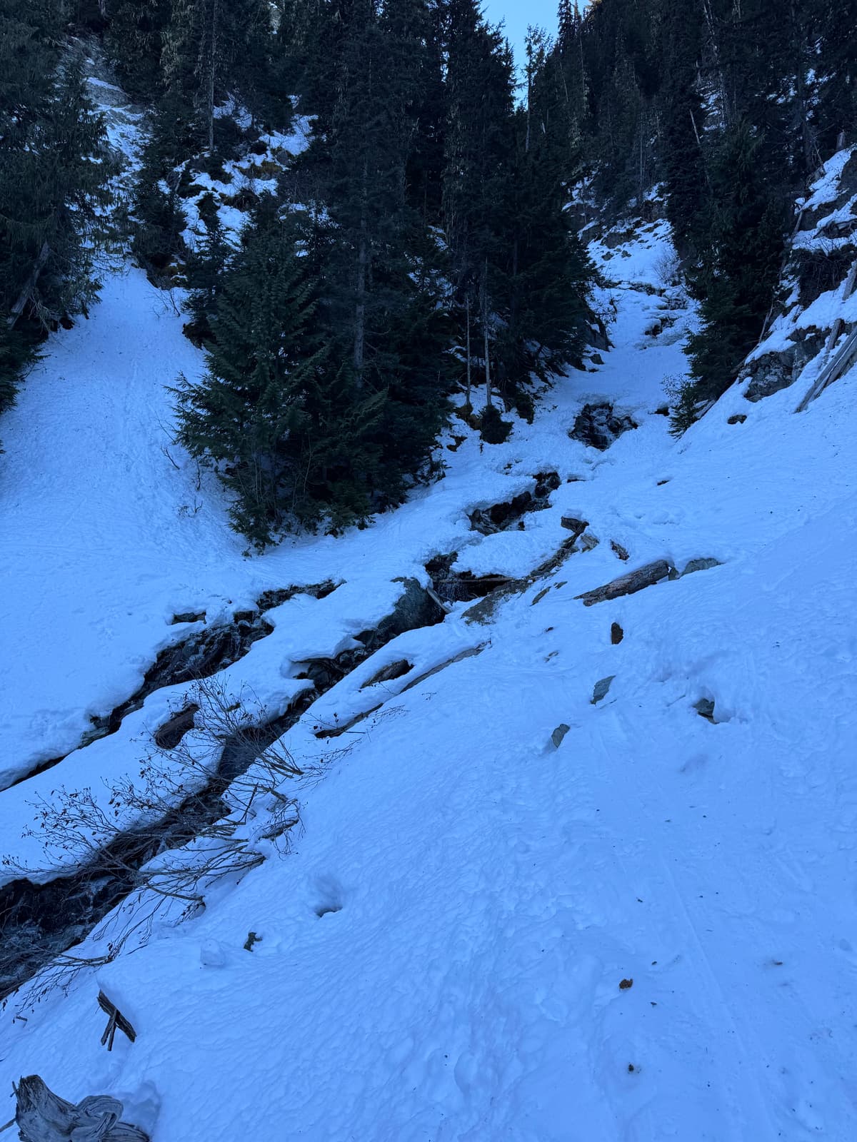 More open creeks. Skis off to cross