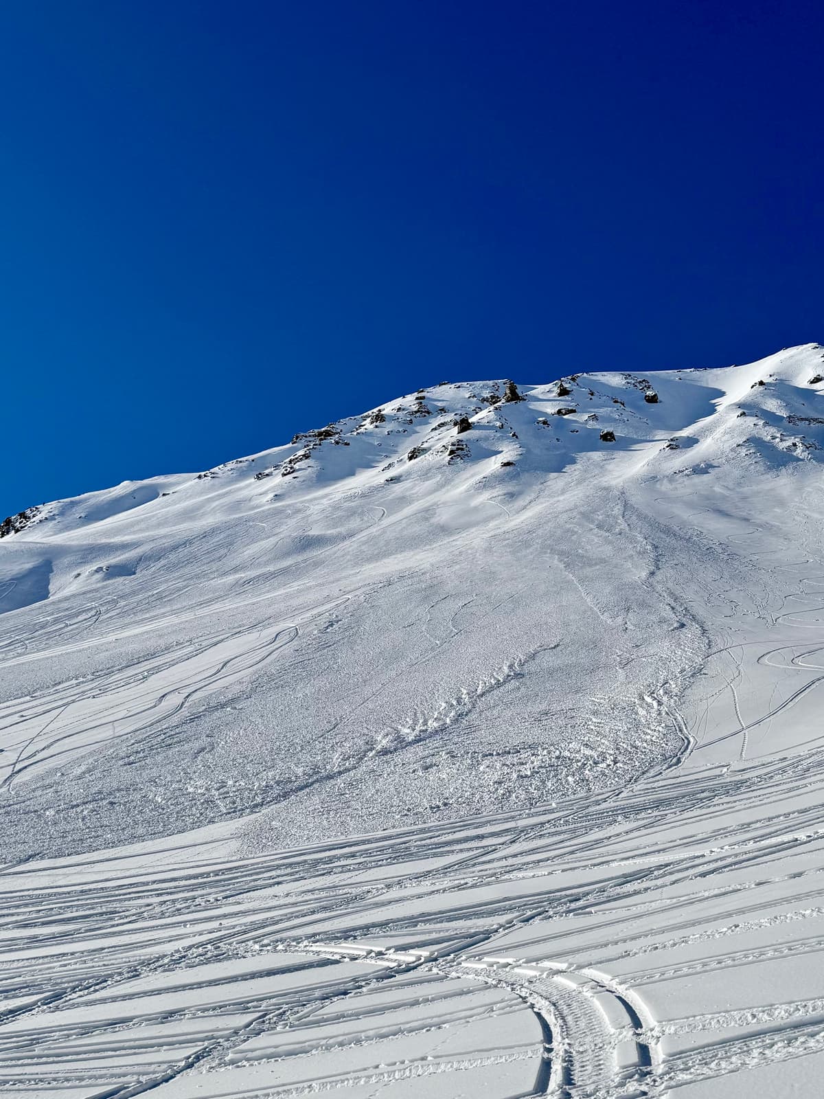 A pair of wind slab avalanches on an east facing alpine slope, they look like they were from the last few days.