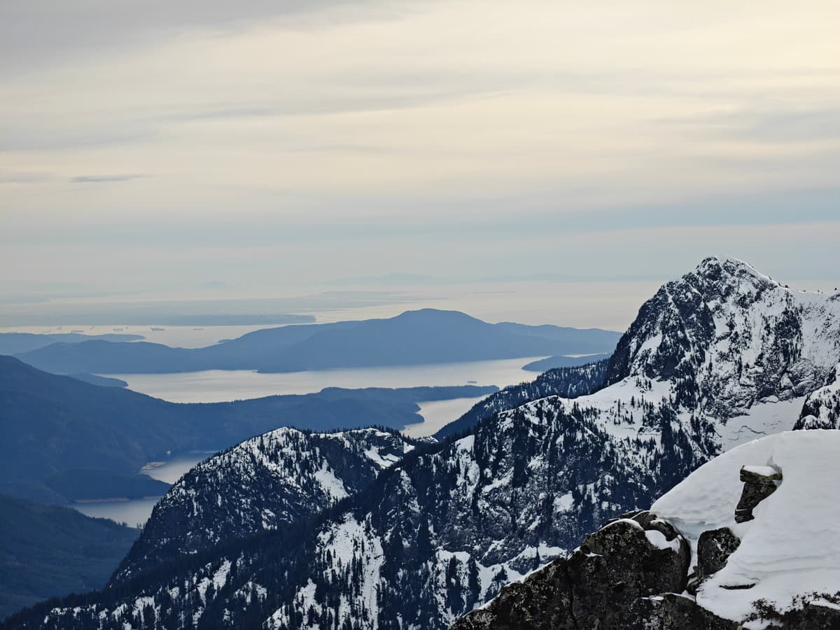 Looking towards Panther peak and Vancouver skyscrapers in the distance 