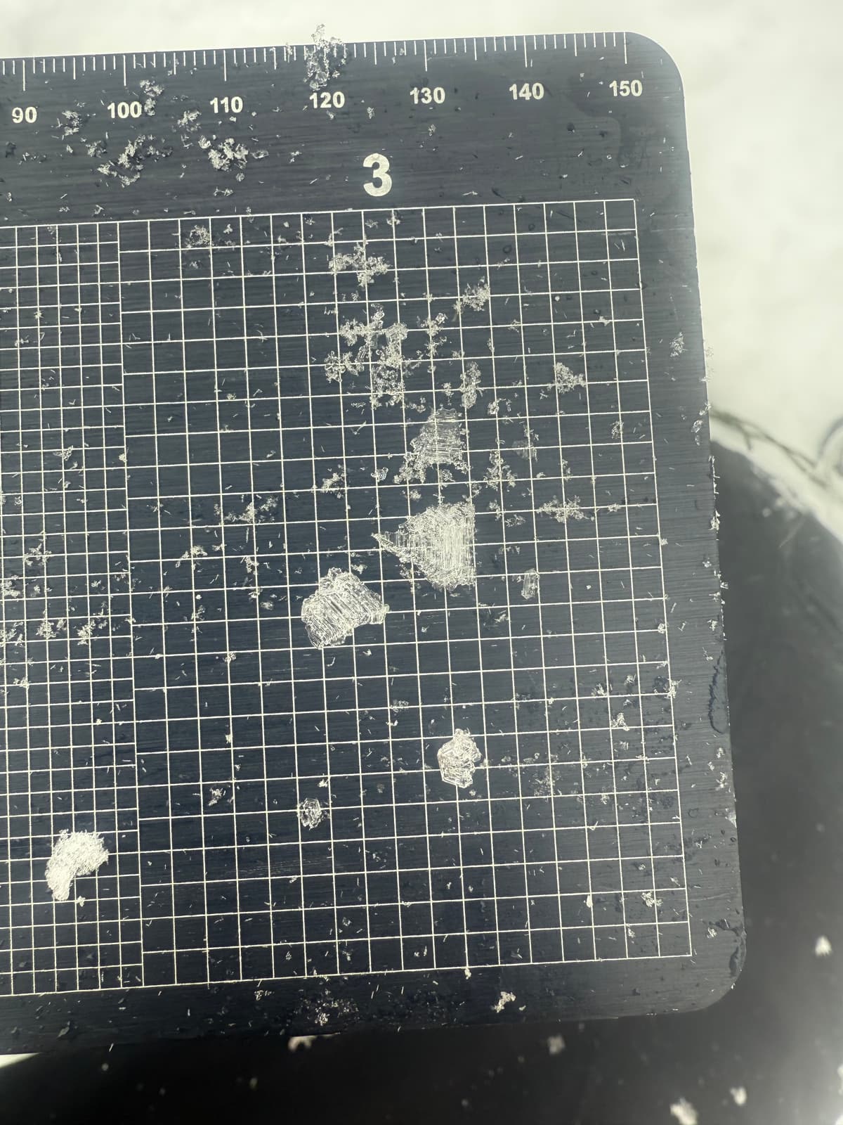 10mm surface hoar beneath recent storm snow. 