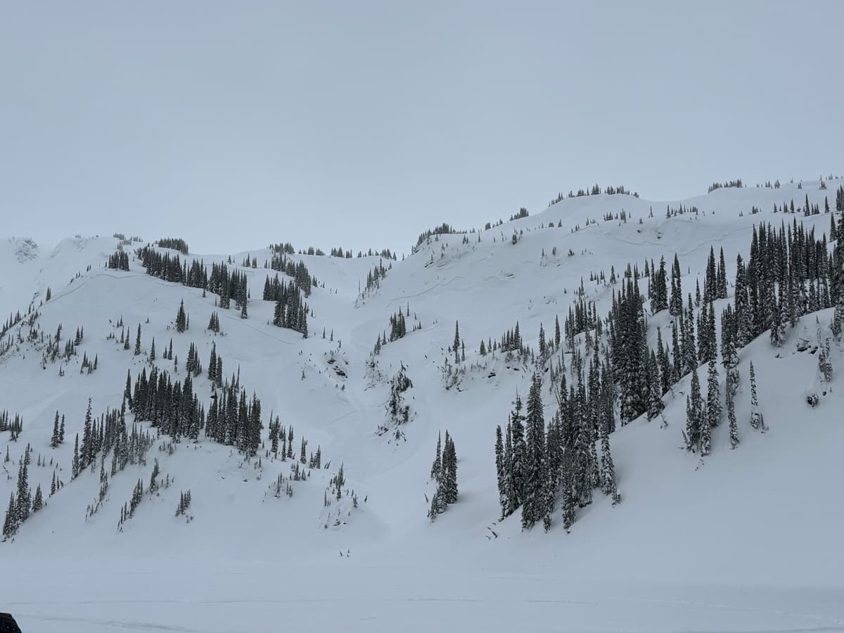 North aspect Snowboard runs - viewed from McRae Lake looking south