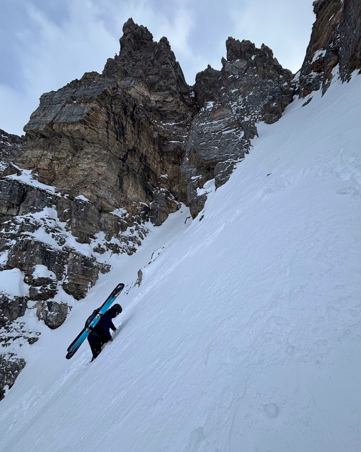 Boot-packing up the couloir.