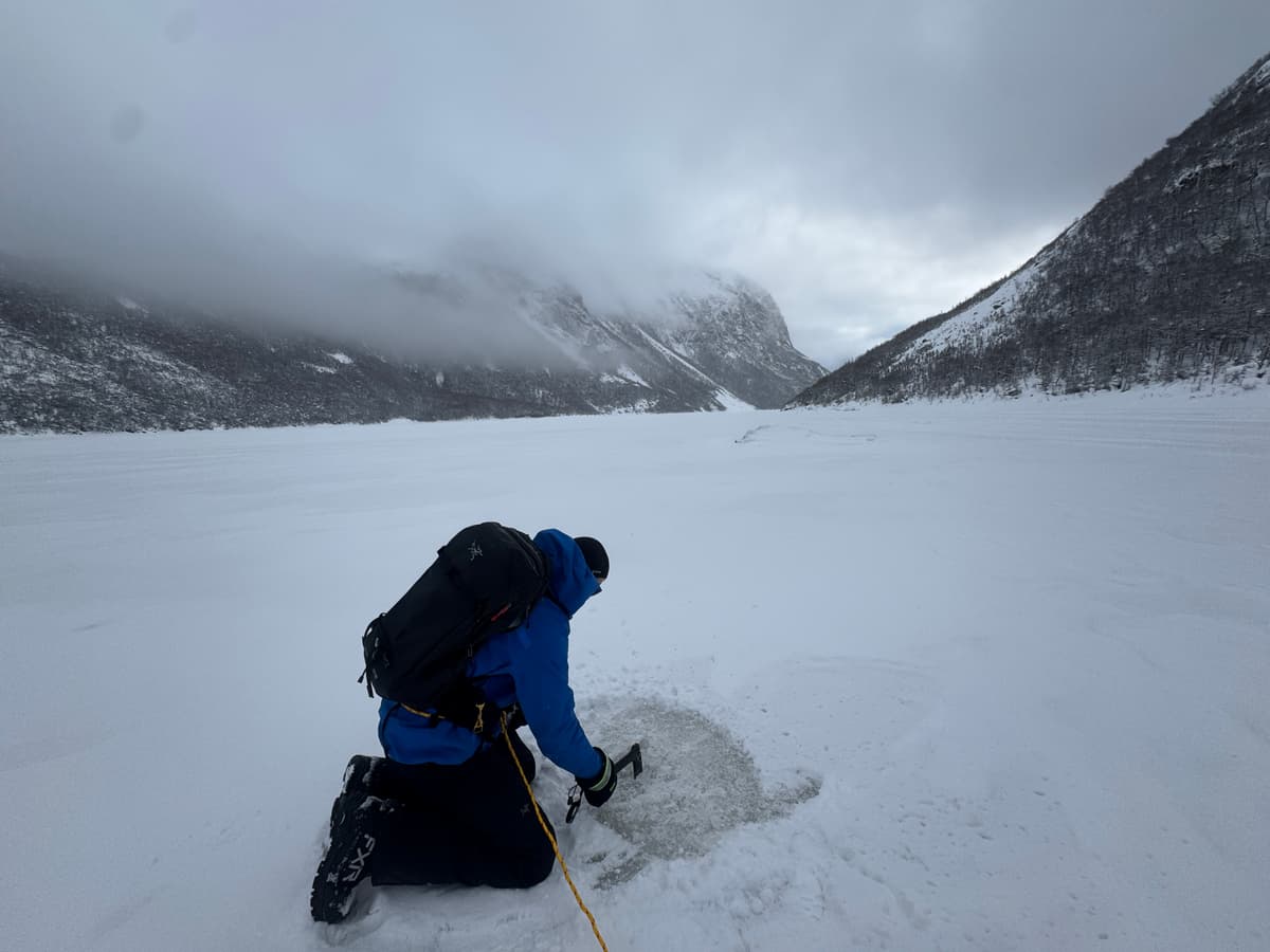 Ice depth check on the pond. 