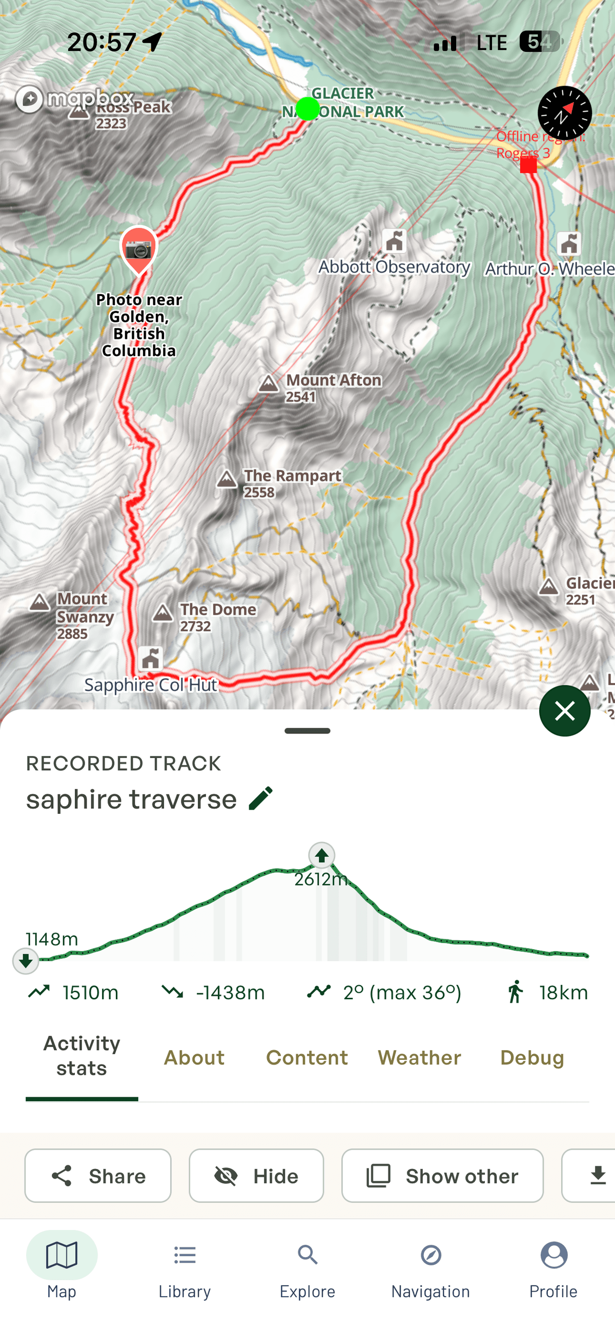 The itinerary on Outmap