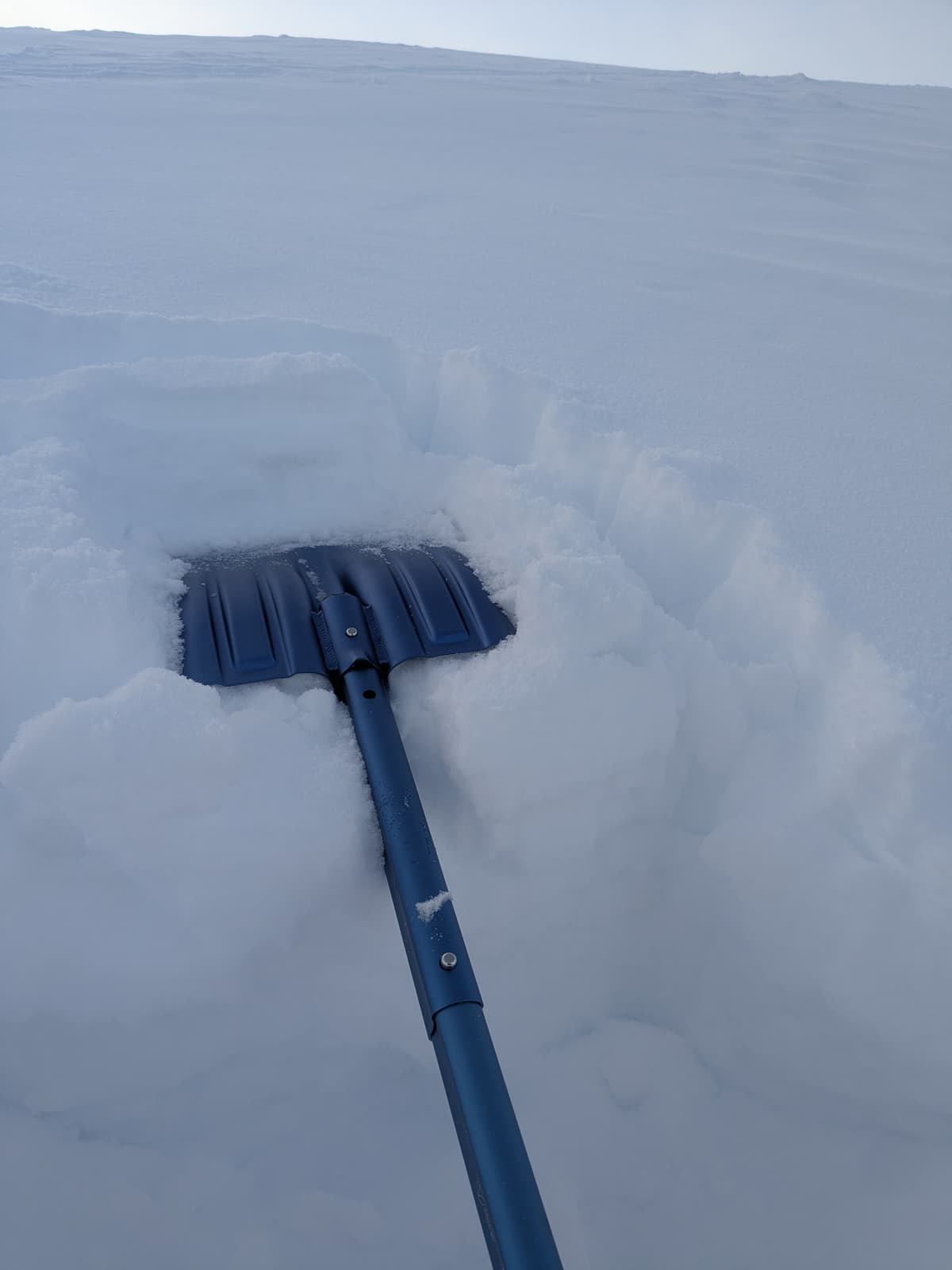 Snowpack sustained my jumps onto the shovel