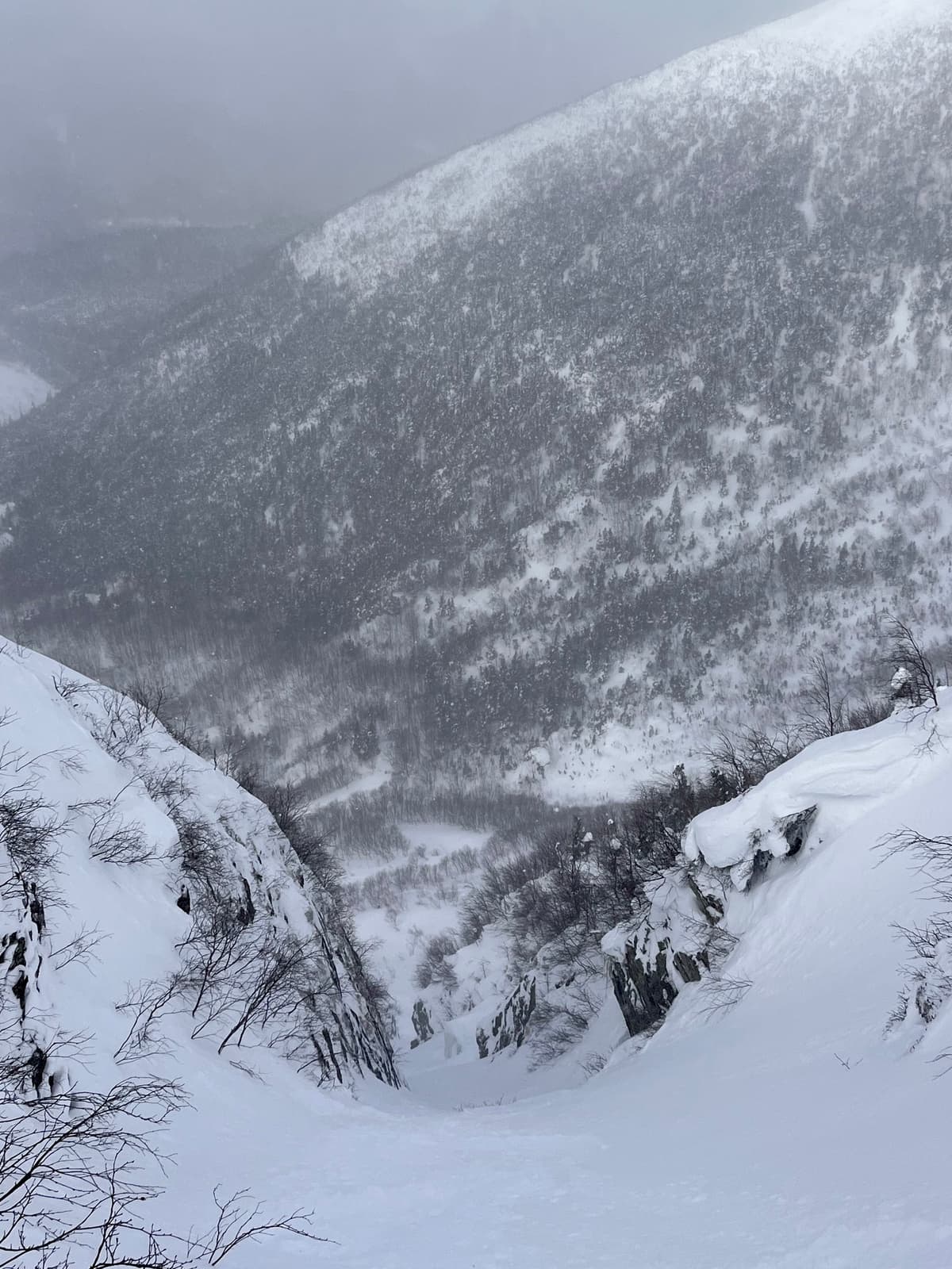 2e tiers du couloir de l'aigle. Très bien chargé. Parfois légers craquements sur les bordures en raison de la forte accumulation de neige. Obstacles recouverts.