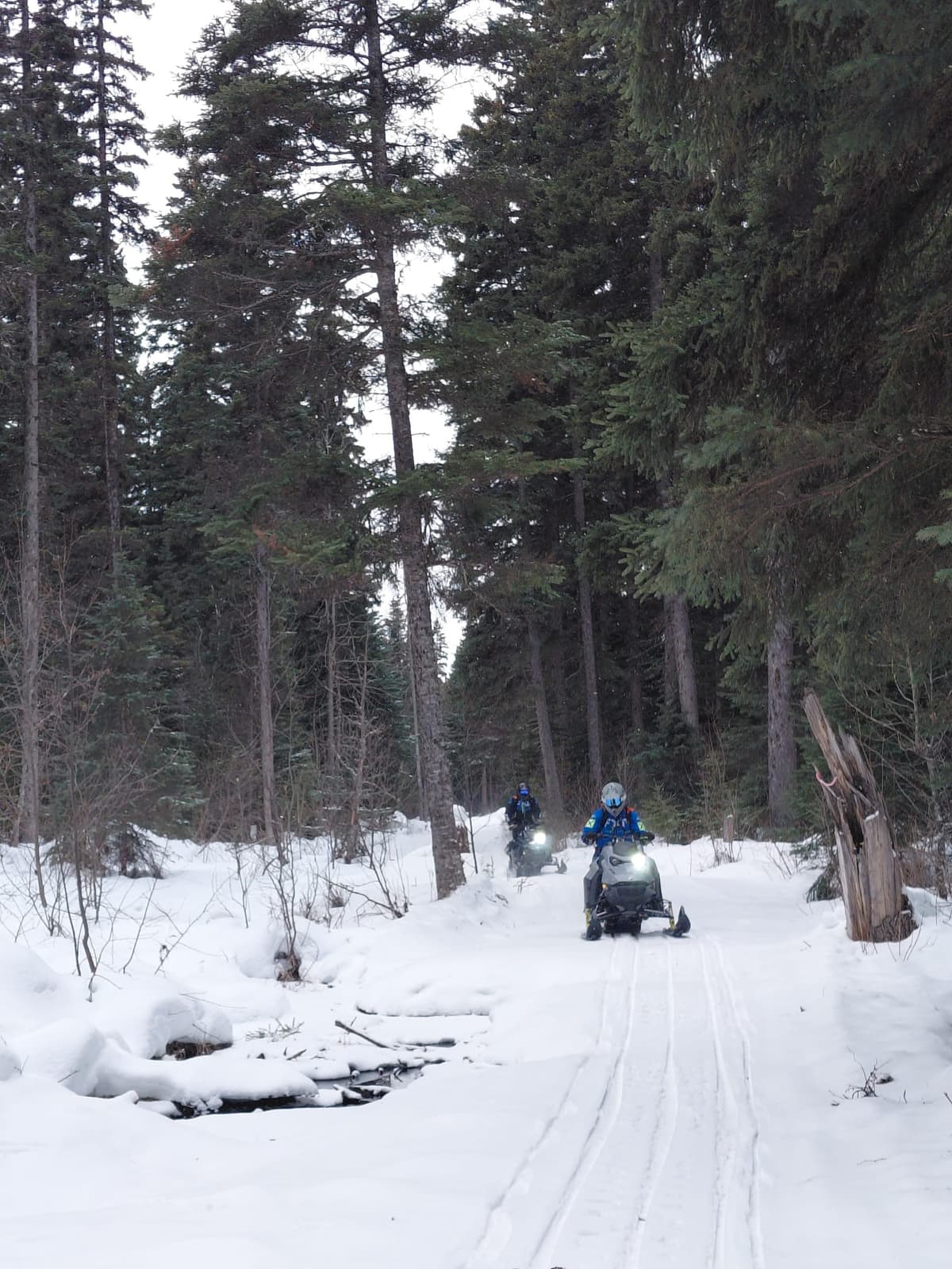 Some sections of the trail to the cabin had very little new snow. 
