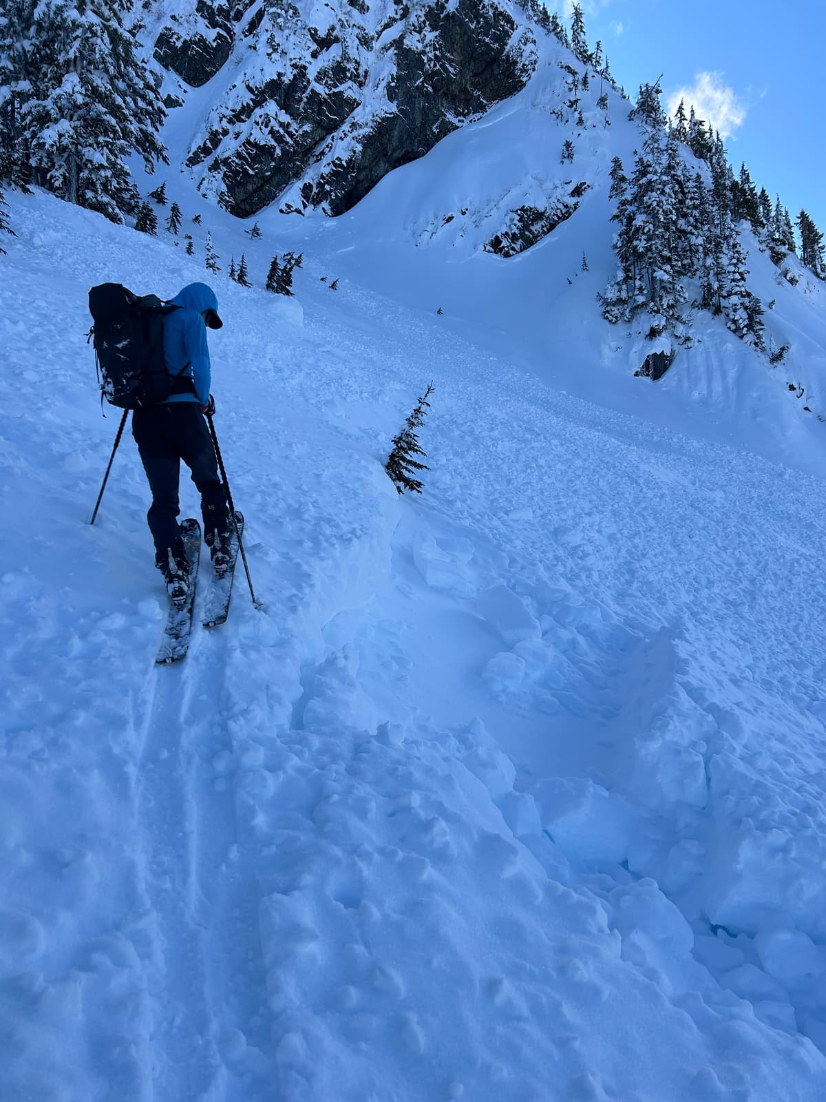 This mini "crown" in the middle of the debris on a slope less than 30 degrees was measured at 70cm deep