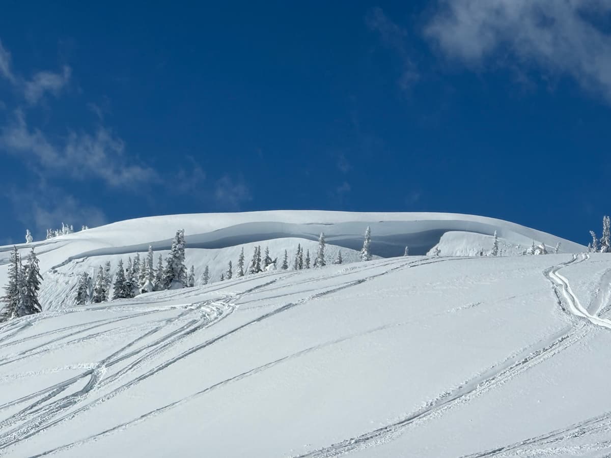 North east facing slope, huge wind loaded cornice broke. 