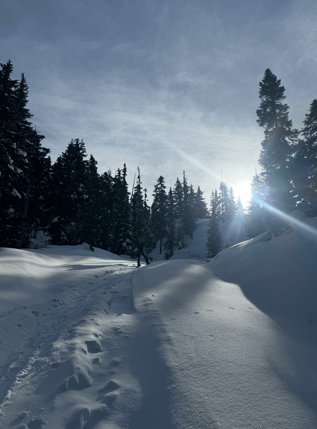 the approach via Microwave towe road, super nice snow