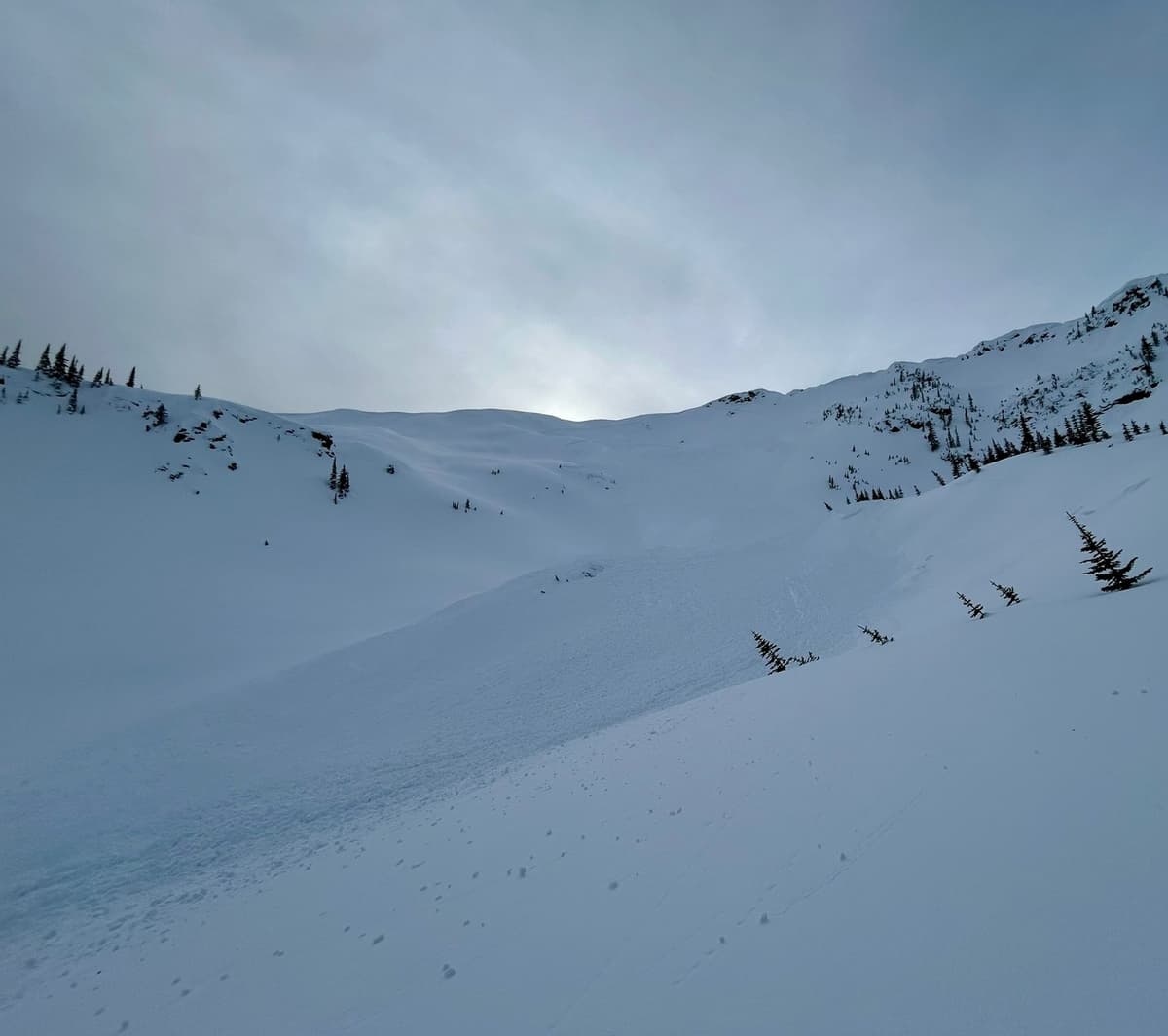 Avalanche in Radar Bowl from the end of the runoff (2/3)