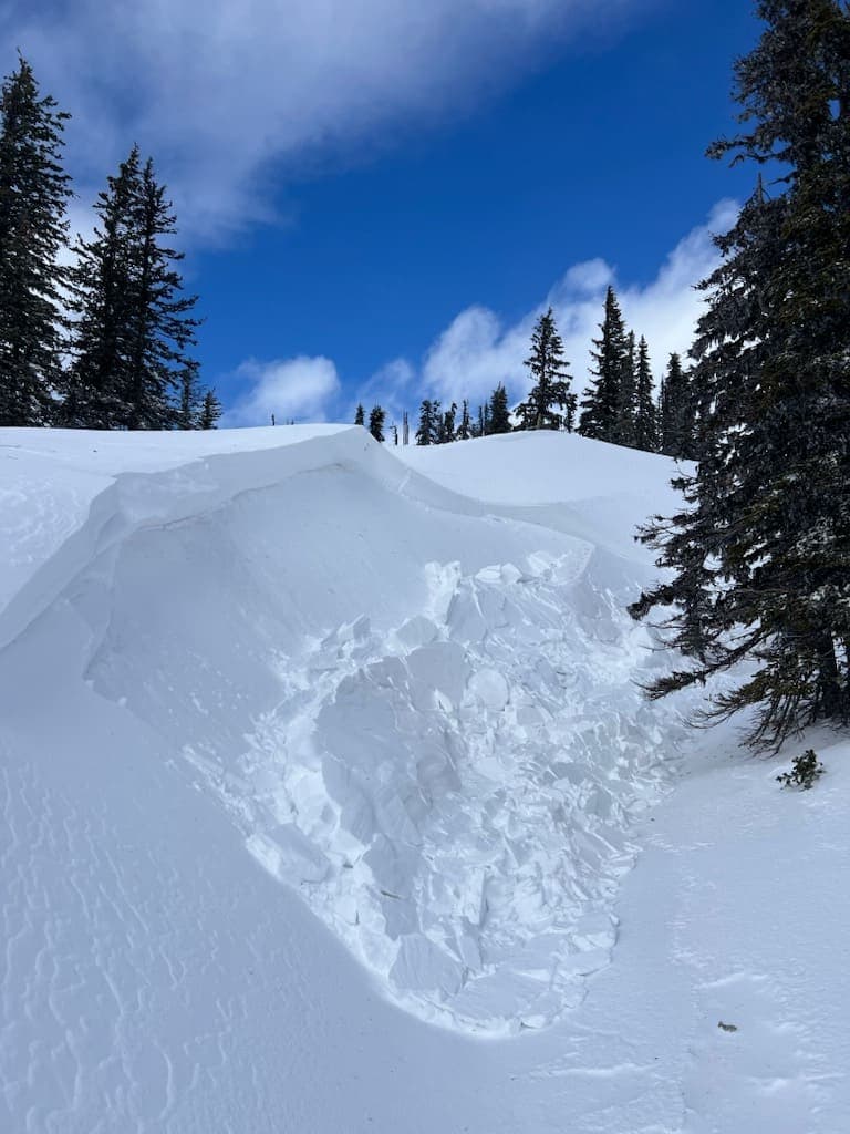 Size 1 storm slab on a test slope, triggered by rider on top of feature.