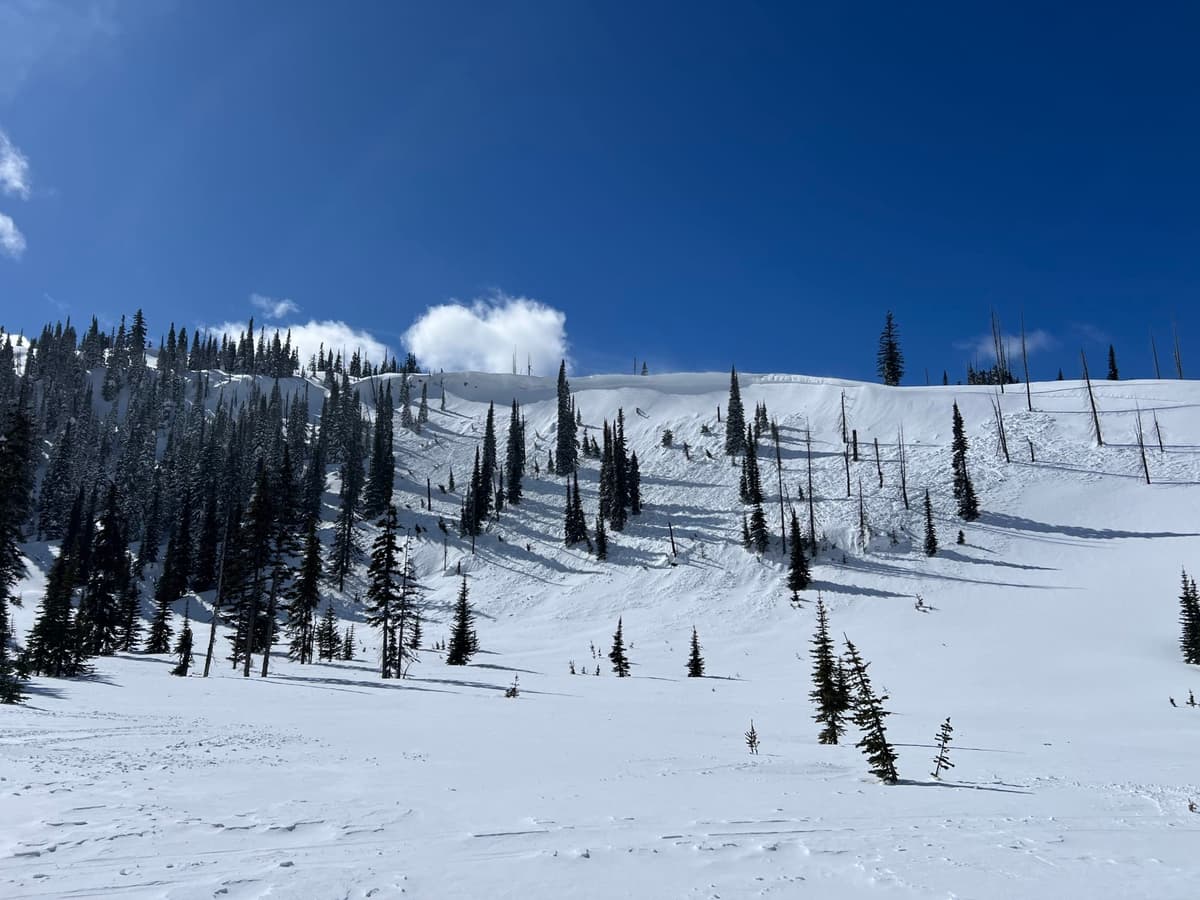 Natural storm slab near Rolling Hills Cabin