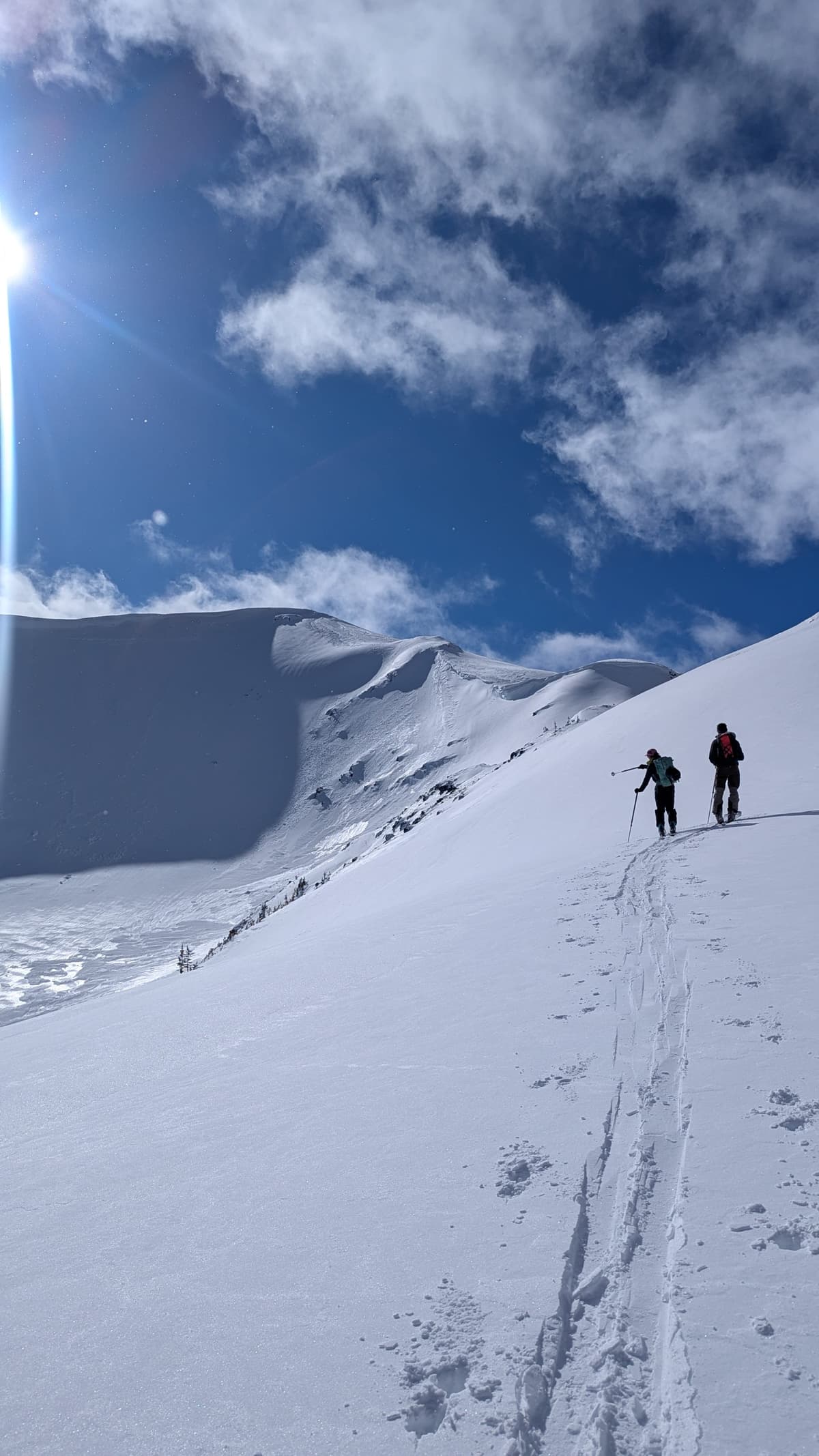 Dipping our toes into the alpine on a mellow slope to check quality/ snowpack 