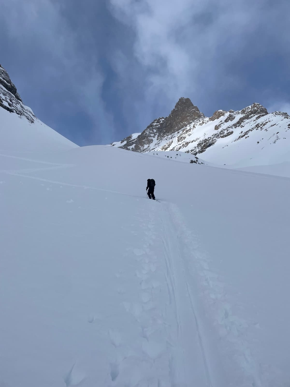 Went touring up Crowfoot Pass today and found some lovely snow. 

We did not observe any instability in the immediate area, although we witnessed a loose avalanche(size 1) above the Crowfoot Glacier. There was also a sustained northern wind throughout the day. 