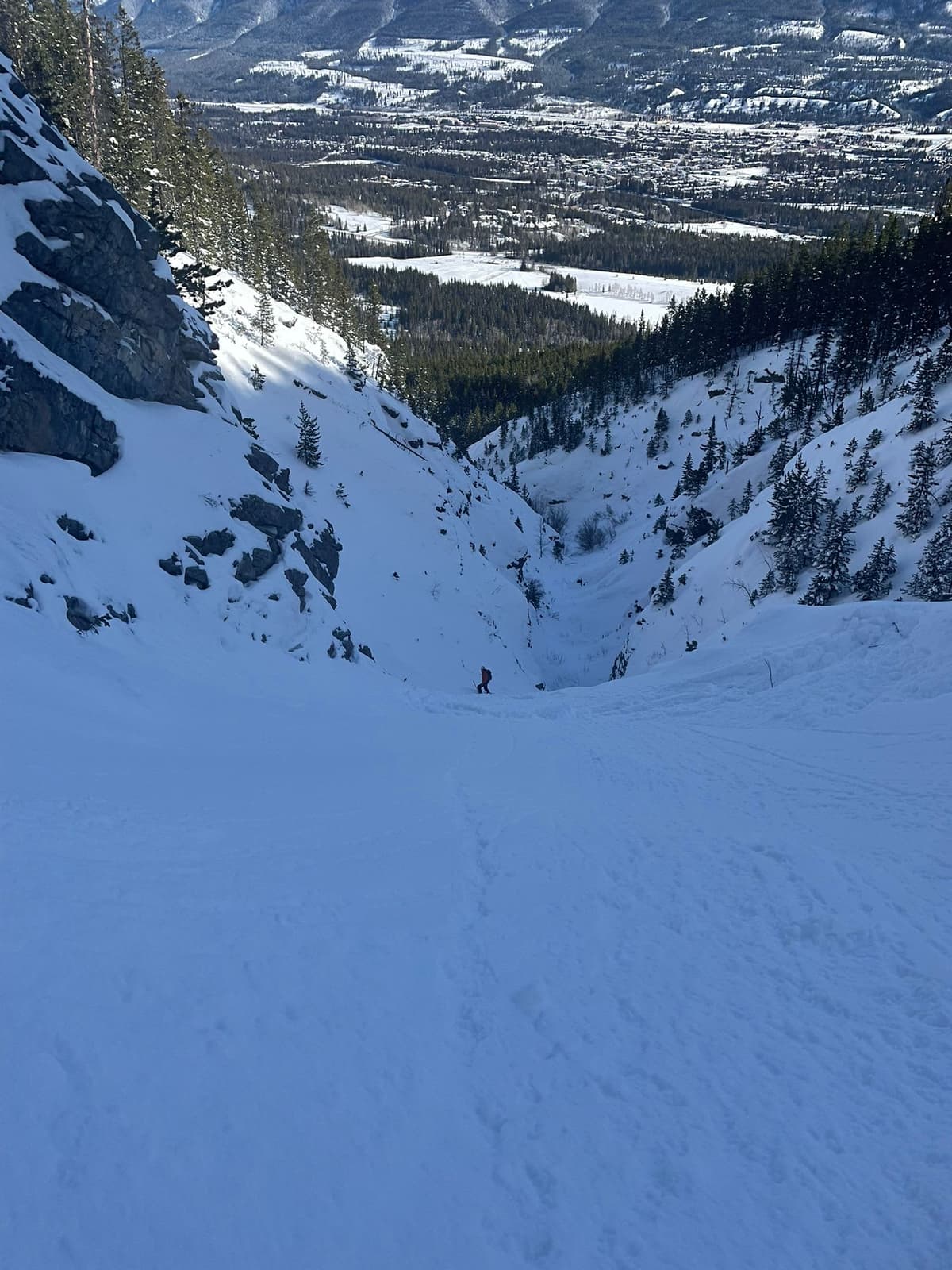 Looking down towards the first rappel