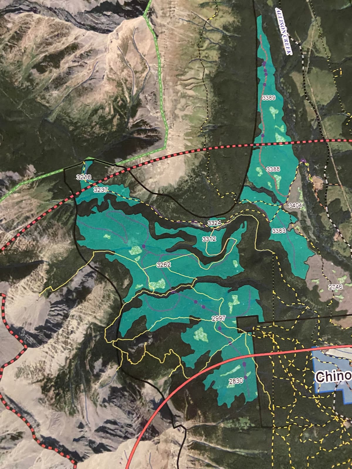 There is a planned logging project for the east slopes of Mount Tecumseh that will completely destroy the access trails. Backcountry access trails in yellow on this map. 